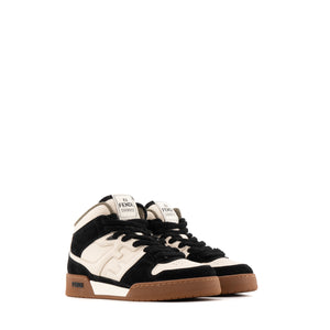 FENDI - Sneakers montantes Match Fendi en cuir et daim noir et blanc (T37)