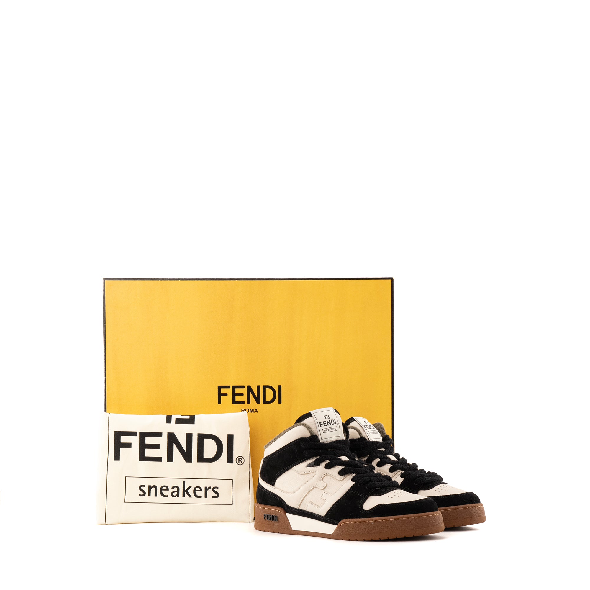 FENDI - Sneakers montantes Match Fendi en cuir et daim noir et blanc (T37)