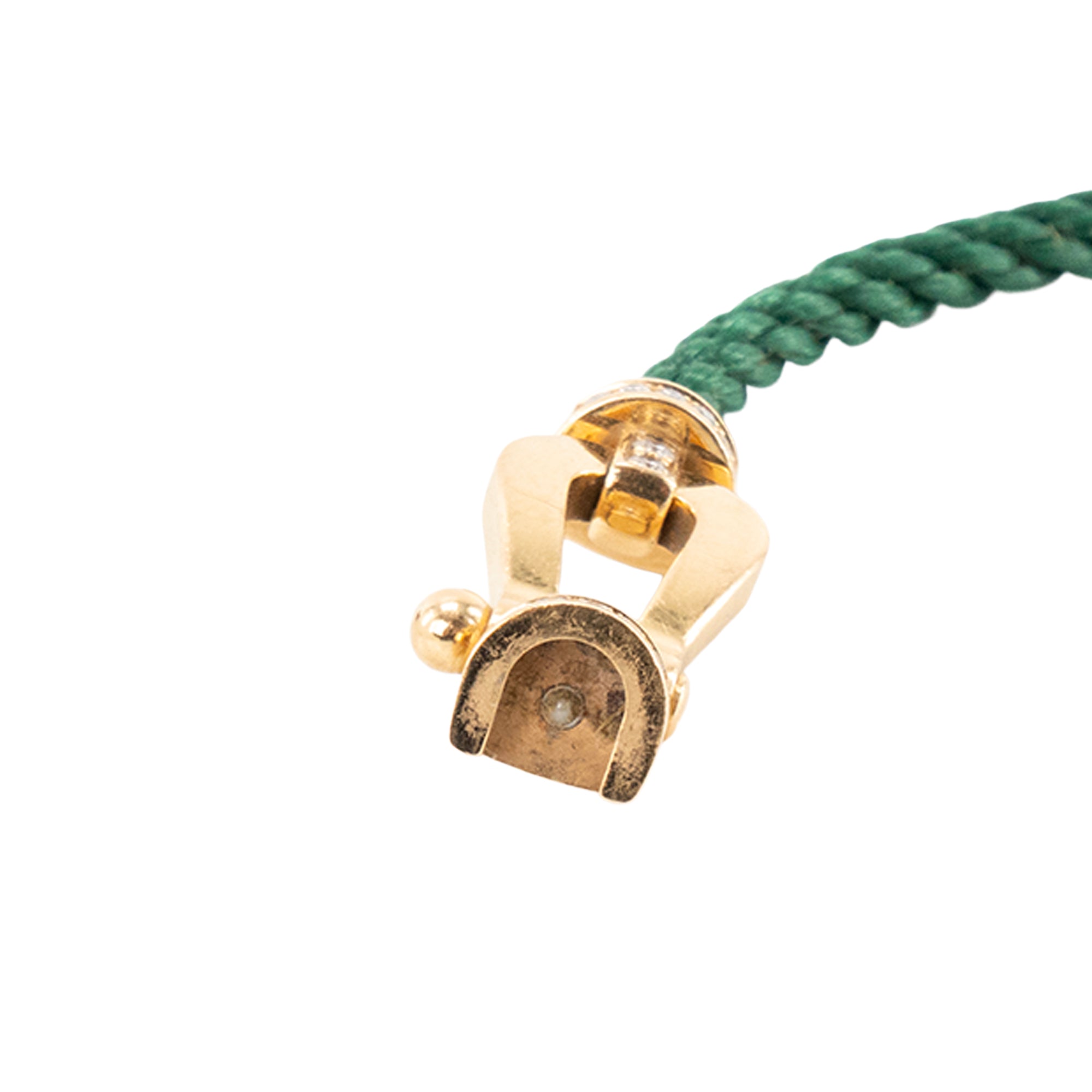 FRED - Bracelet Force 10 GM Fred en or et semi pavé de diamants sur cordon en acier vert (T17)