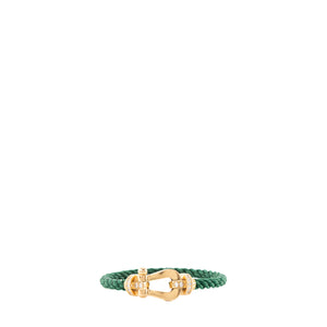 FRED - Bracelet Force 10 GM Fred en or et semi pavé de diamants sur cordon en acier vert (T17)