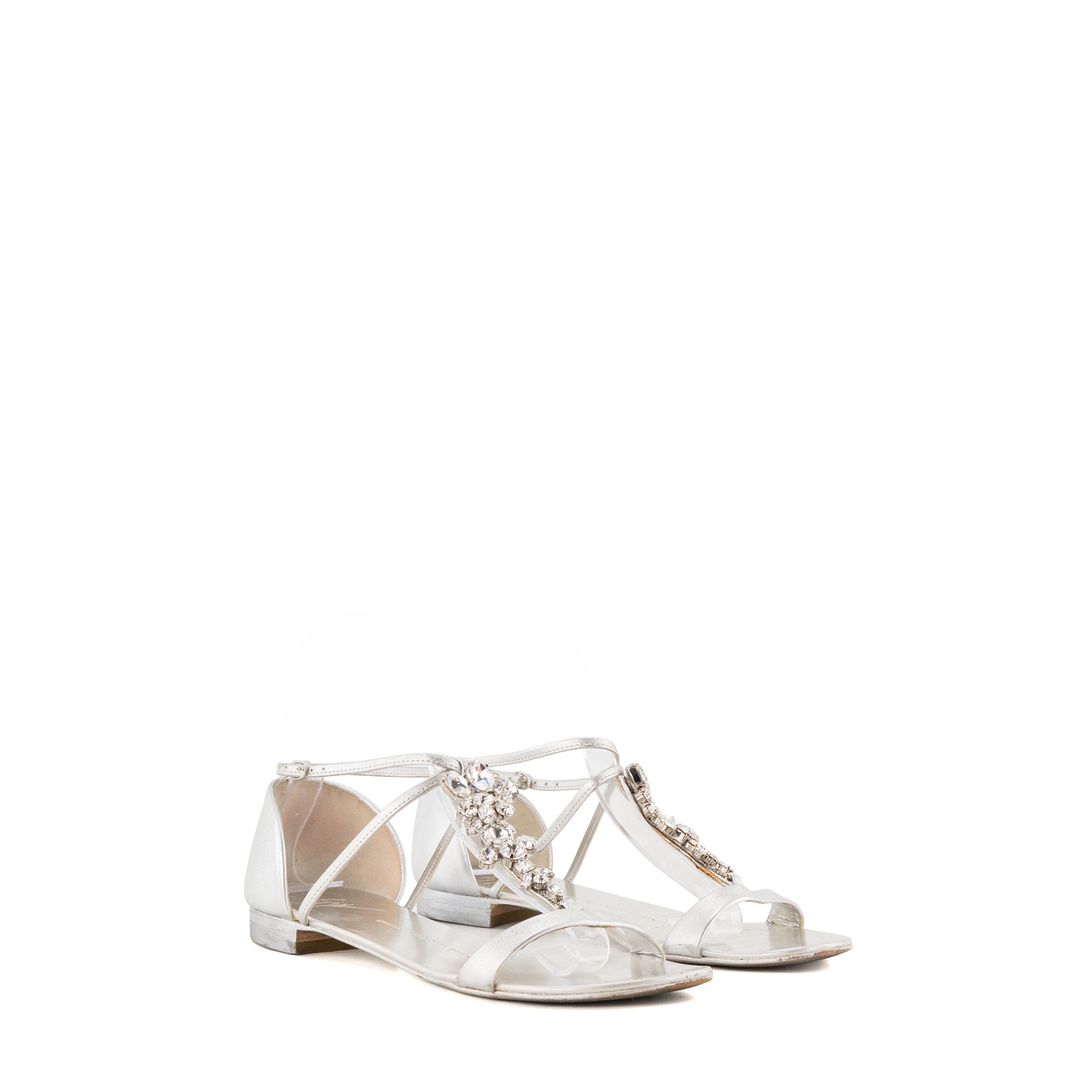 GIUSEPPE ZANOTTI - Sandales Giuseppe Zanotti en cuir et cristaux argentés (T38)