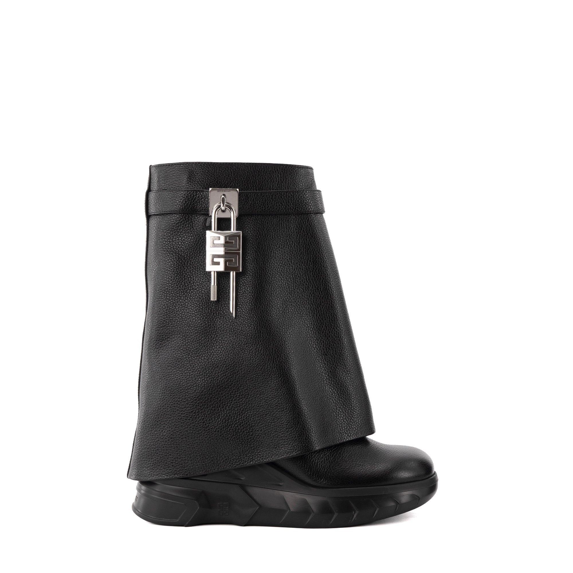 GIVENCHY - Bottes Shark Lock Biker Givenchy en cuir grainé noir (T39)