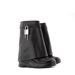 GIVENCHY - Bottes Shark Lock Biker Givenchy en cuir grainé noir (T39)