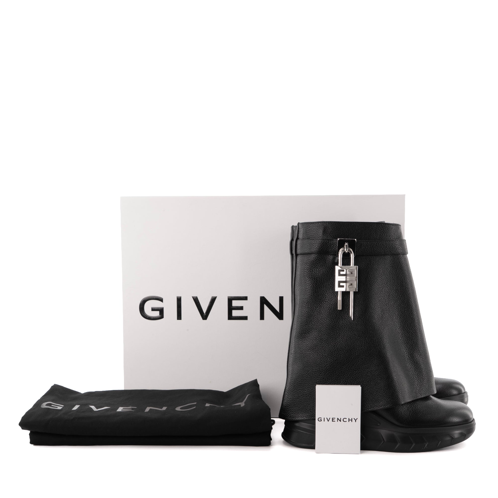 GIVENCHY - Bottes Shark Lock Biker Givenchy en cuir grainé noir (T39)