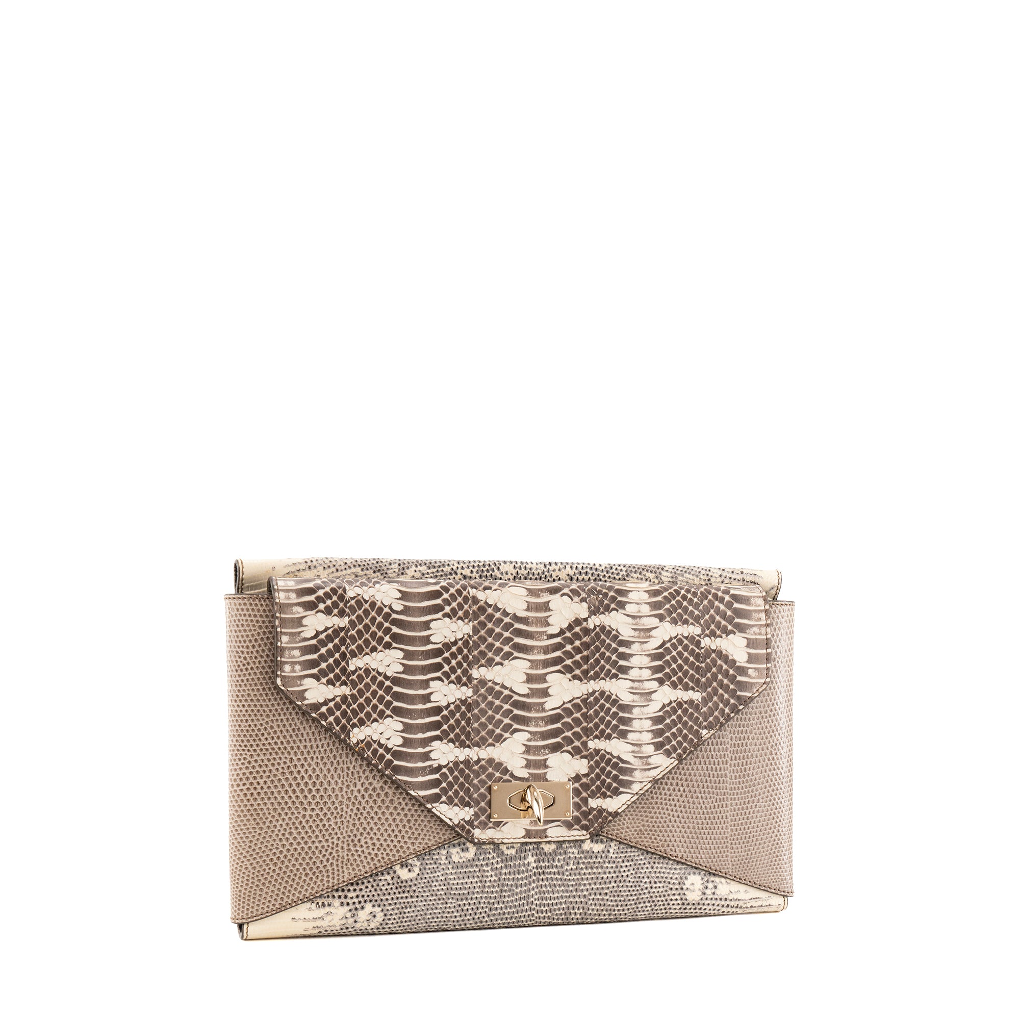 GIVENCHY - Pochette Givenchy en cuir exotique python marron et beige