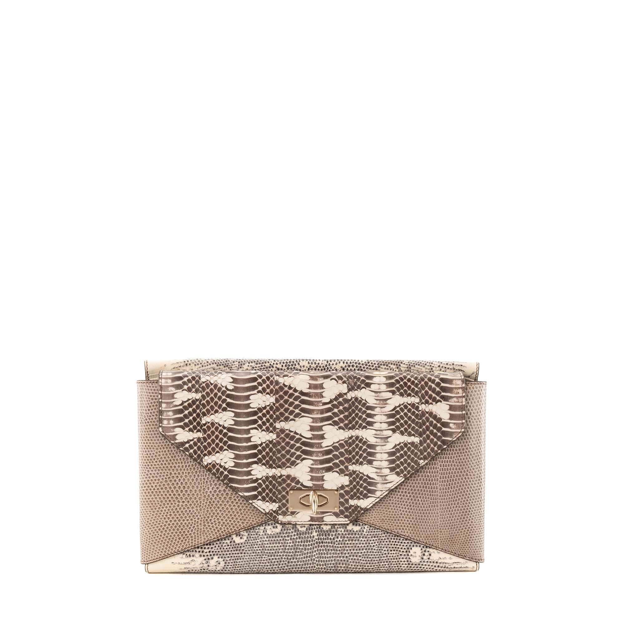 GIVENCHY - Pochette Givenchy en cuir exotique python marron et beige