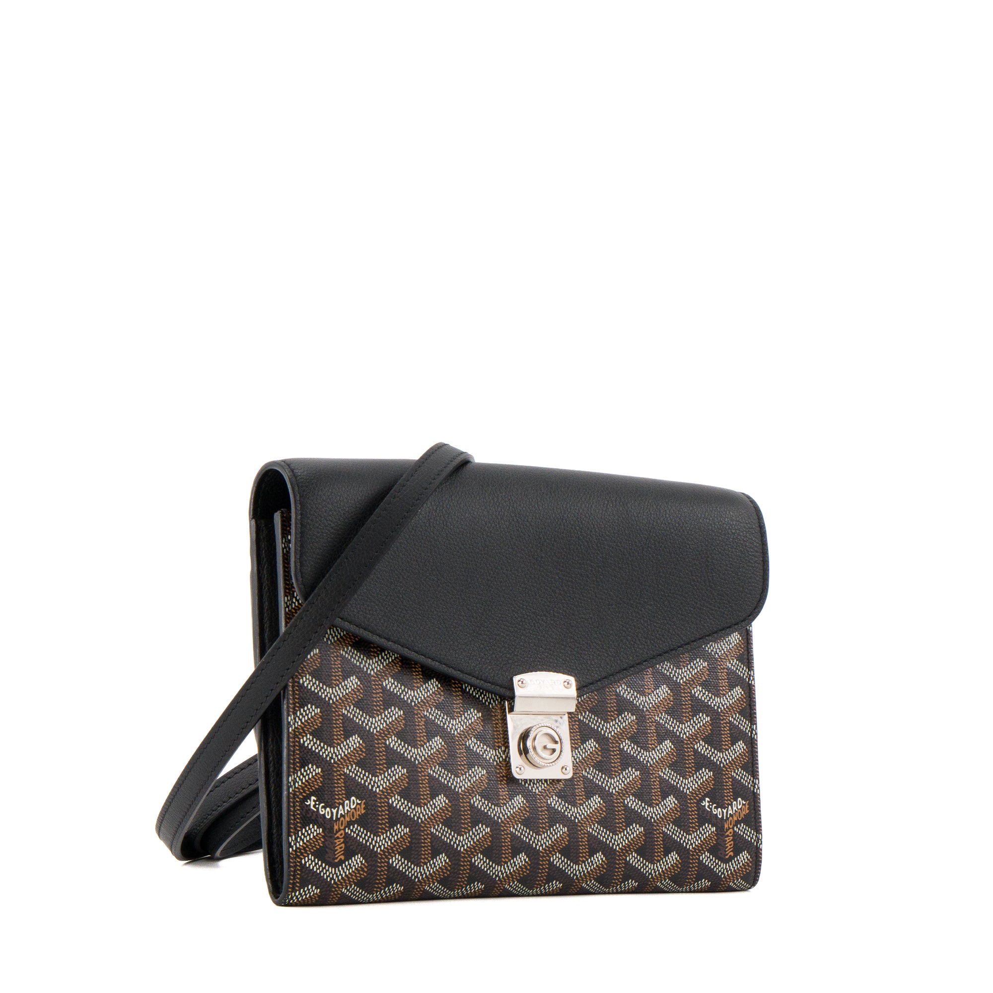 GOYARD - Pochette à bandoulière Chypre Goyard en toile Goyardine noire et marron