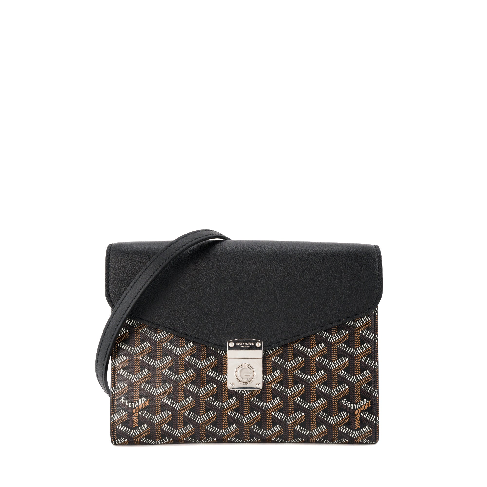 GOYARD - Pochette à bandoulière Chypre Goyard en toile Goyardine noire et marron