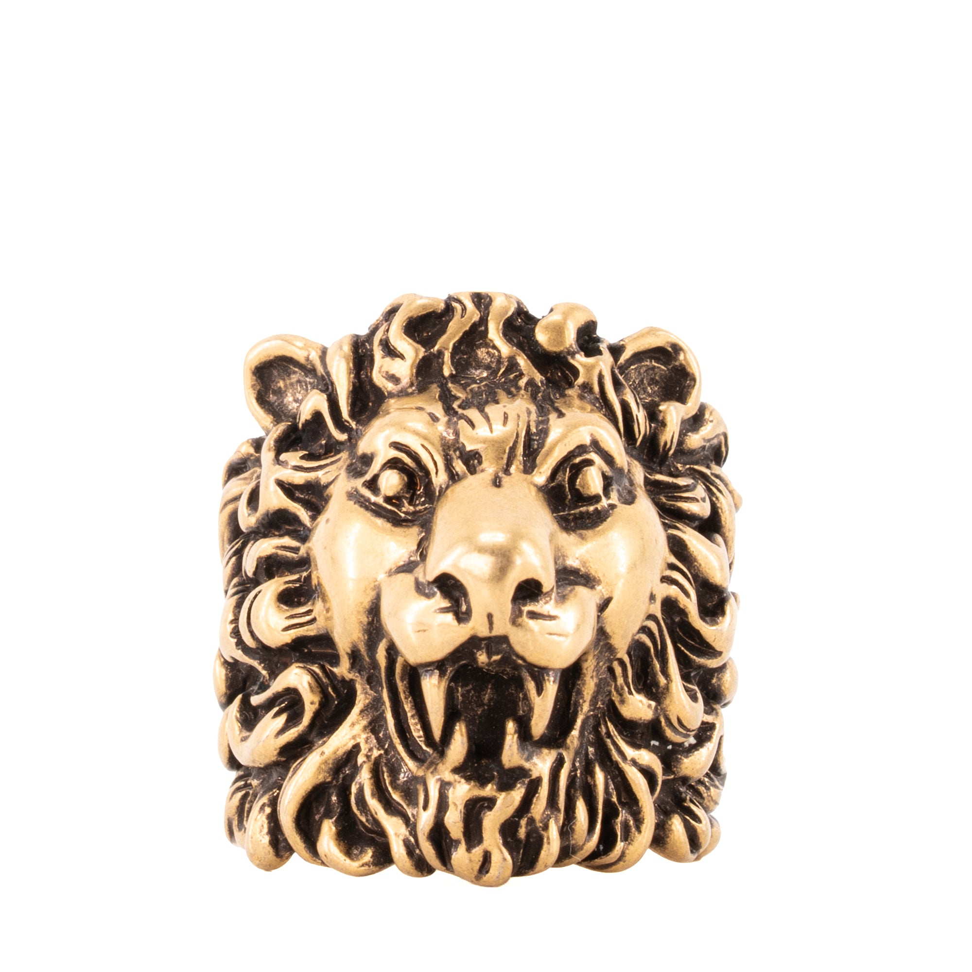 GUCCI - Bague Tête de Lion Gucci en métal doré (T59)
