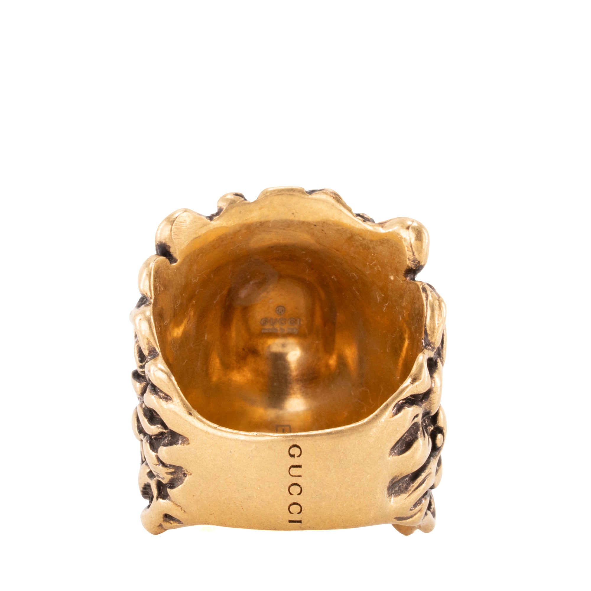 GUCCI - Bague Tête de Lion Gucci en métal doré (T59)