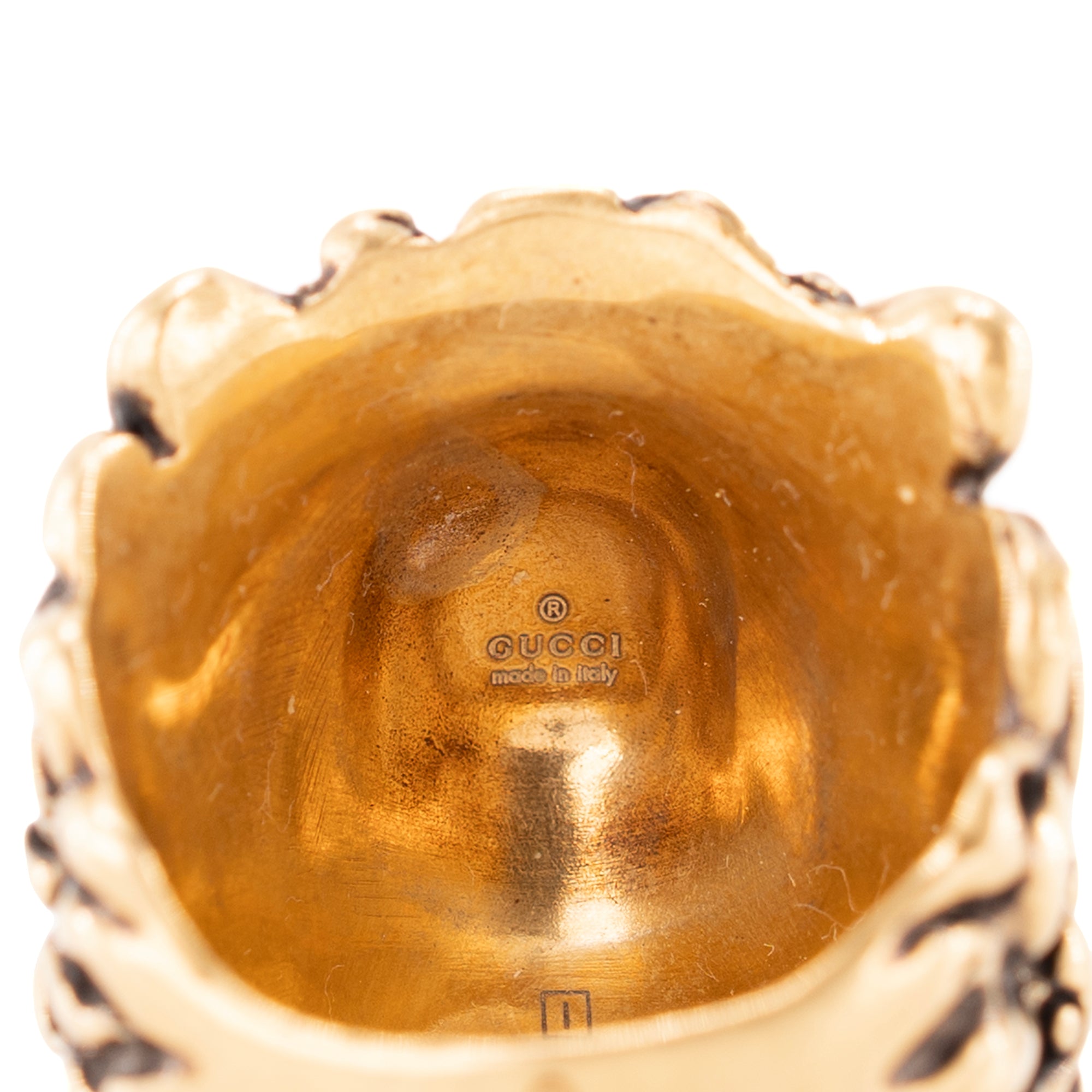 GUCCI - Bague Tête de Lion Gucci en métal doré (T59)