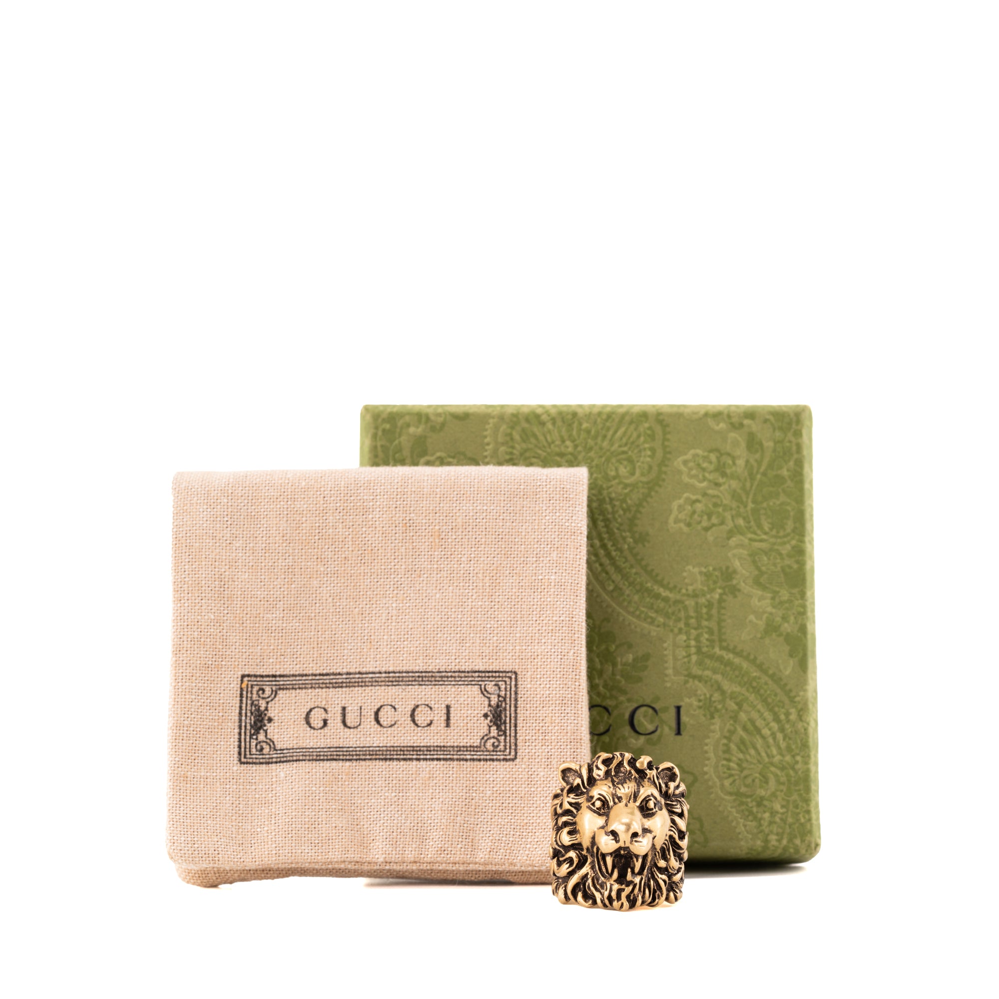 GUCCI - Bague Tête de Lion Gucci en métal doré (T59)