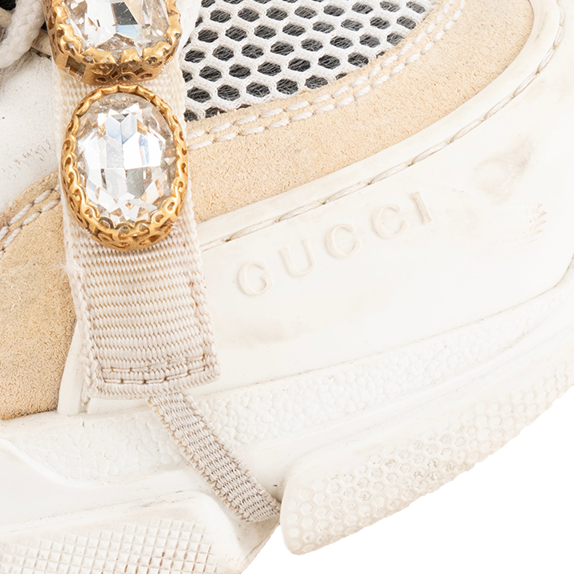 GUCCI - Basket Flashtrek à strass Gucci en cuir écru (T39)