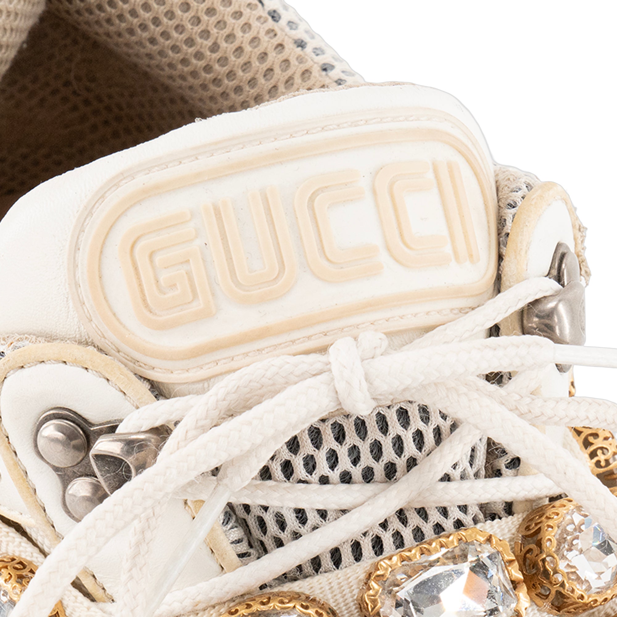GUCCI - Basket Flashtrek à strass Gucci en cuir écru (T39)