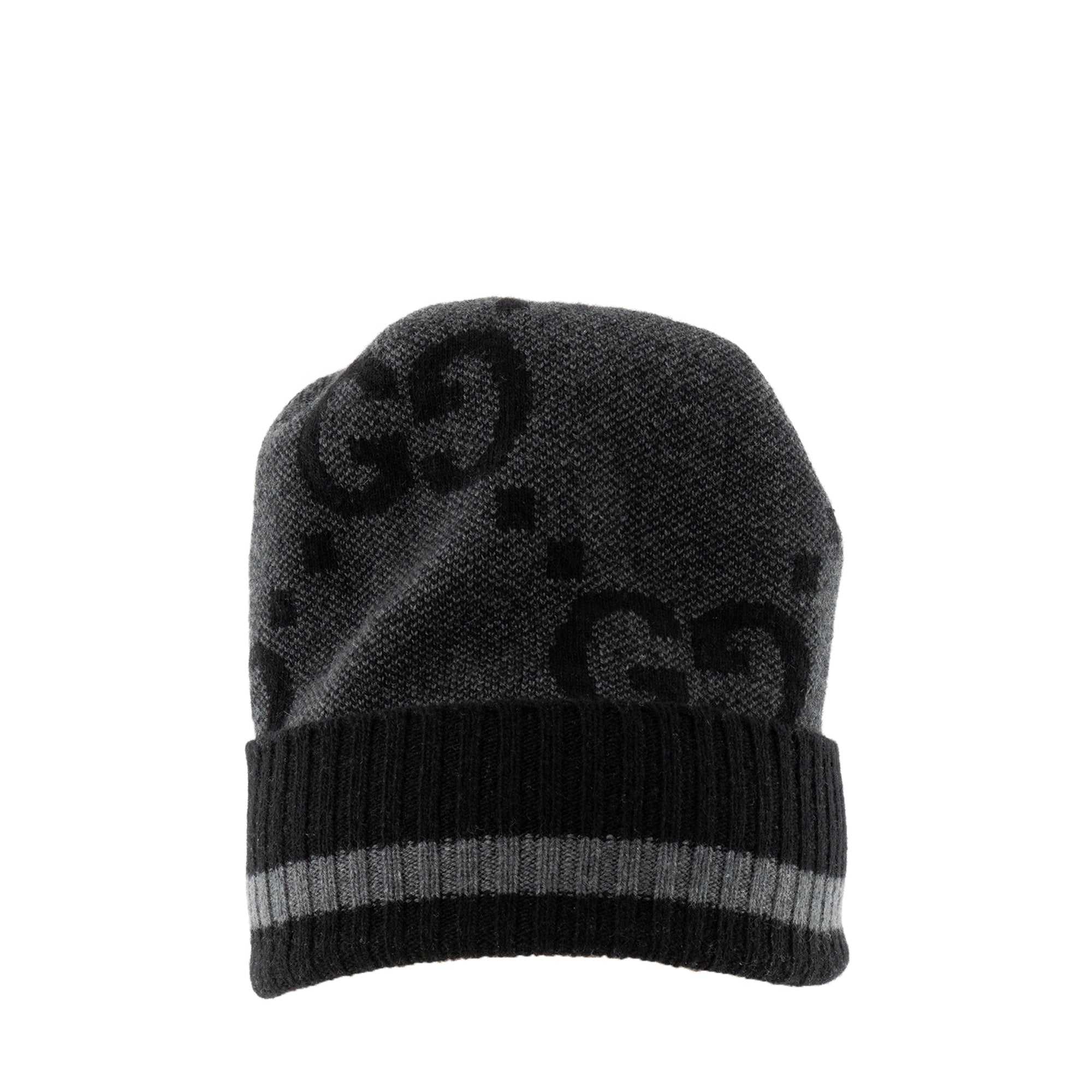 GUCCI - Bonnet GG Gucci en laine gris et noir (M)