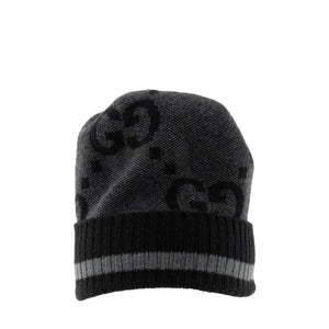 GUCCI - Bonnet GG Gucci en laine gris et noir (M)