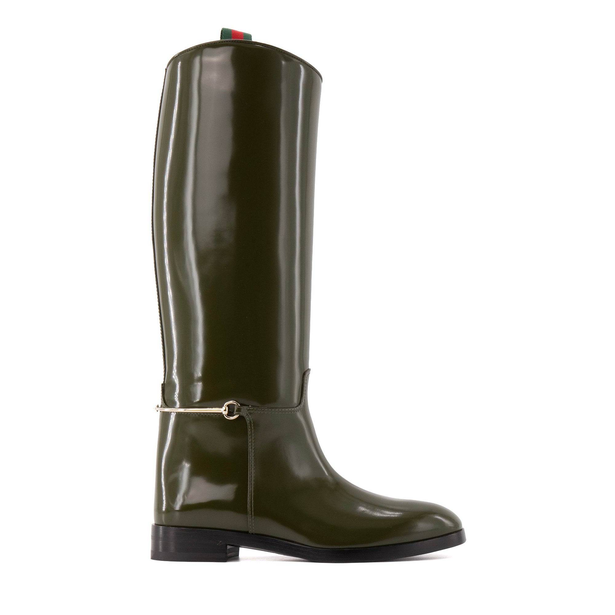 GUCCI - Bottes Mors Gucci en cuir verni kaki (T38.5)