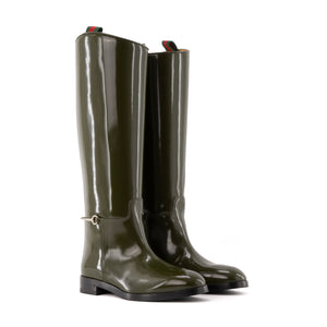 GUCCI - Bottes Mors Gucci en cuir verni kaki (T38.5)