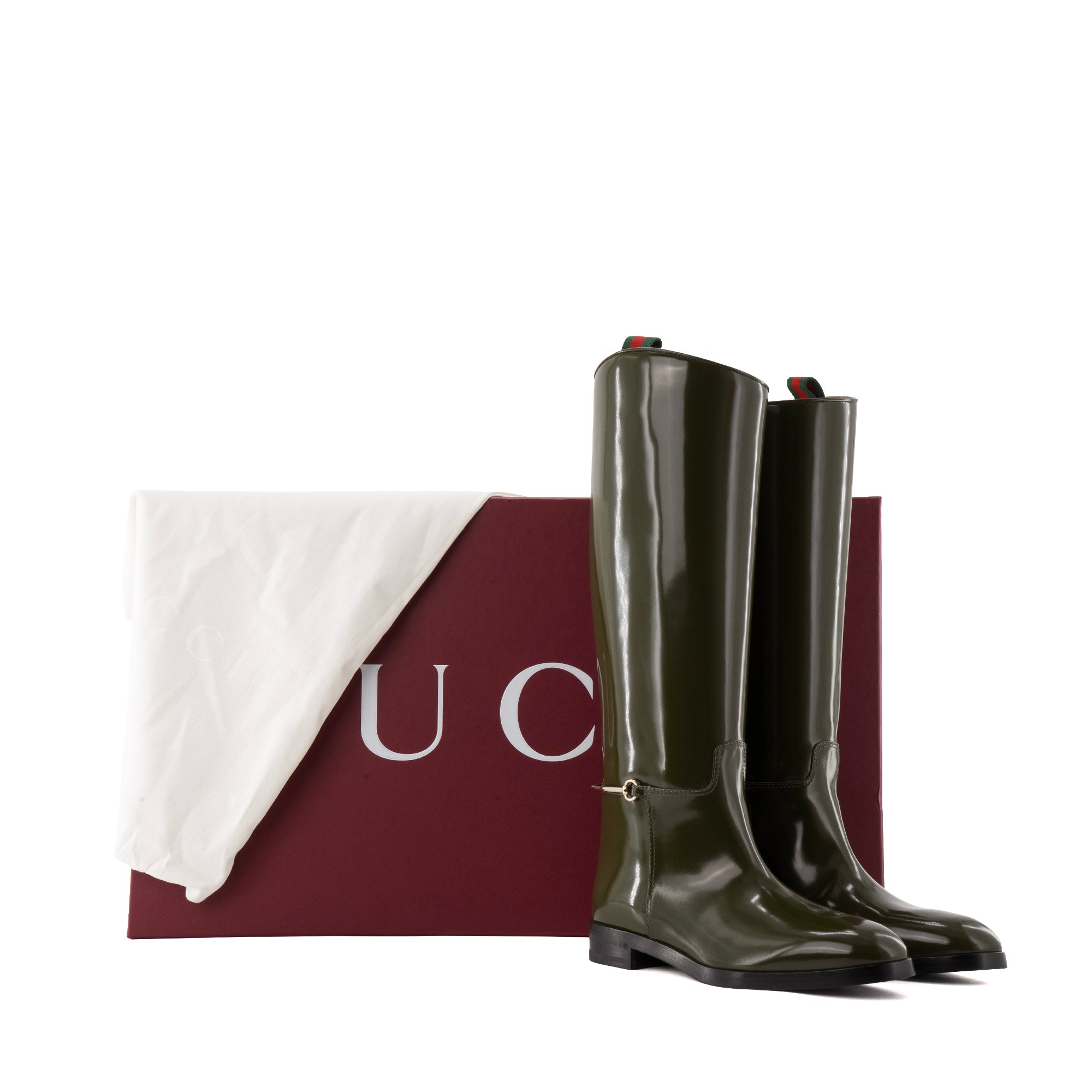 GUCCI - Bottes Mors Gucci en cuir verni kaki (T38.5)