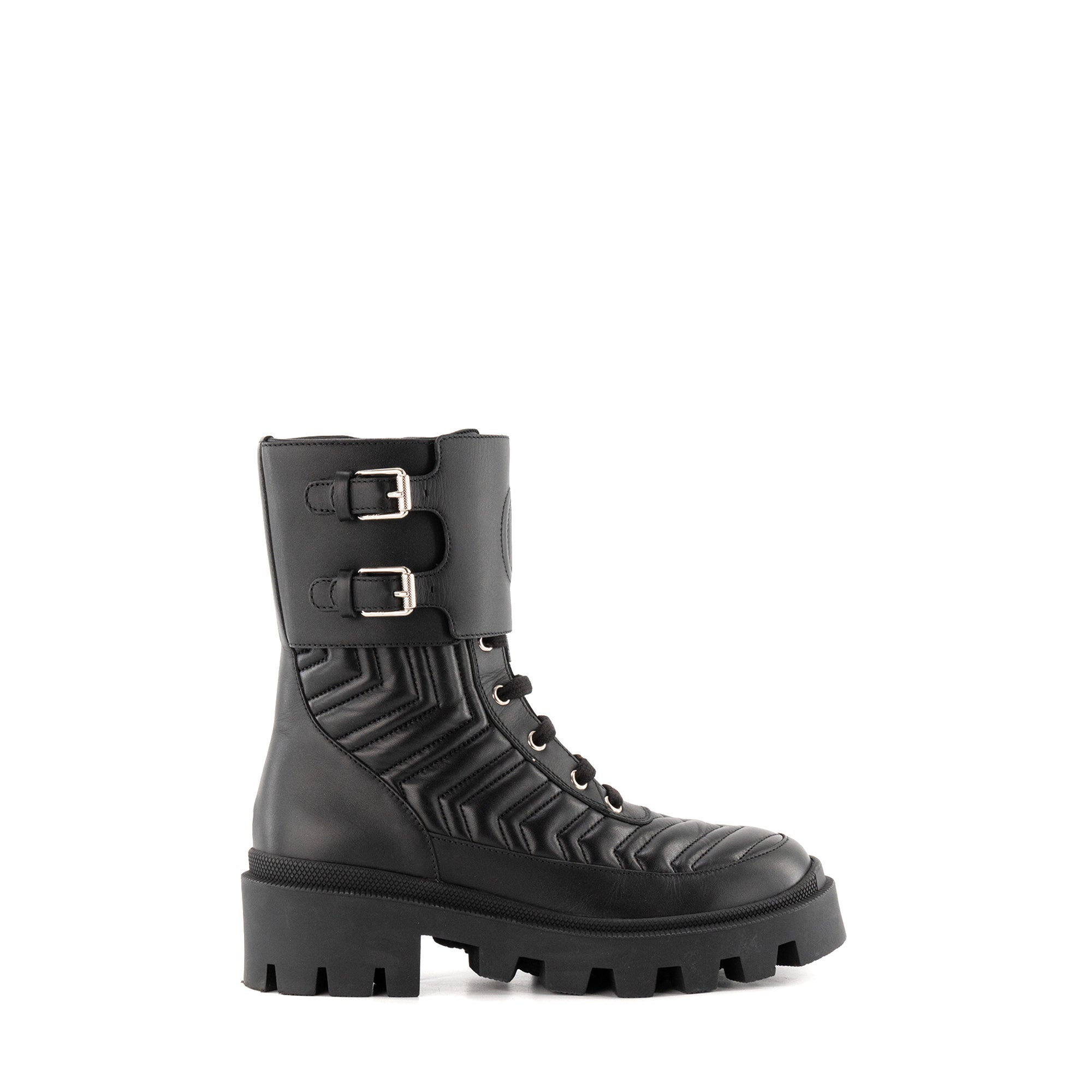 GUCCI - Bottines GG Marmont Gucci en cuir lisse noir (T37,5)