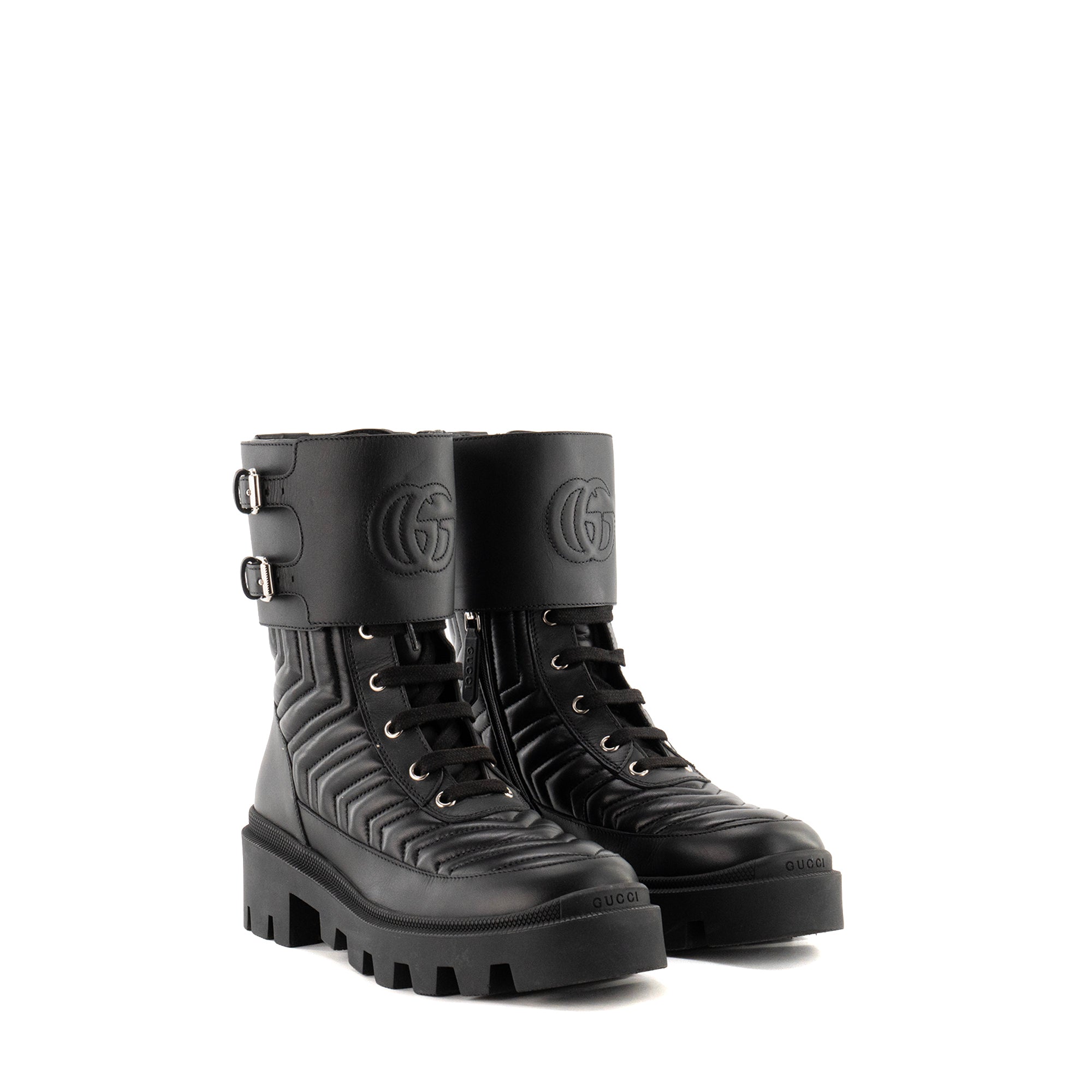 GUCCI - Bottines GG Marmont Gucci en cuir lisse noir (T37,5)