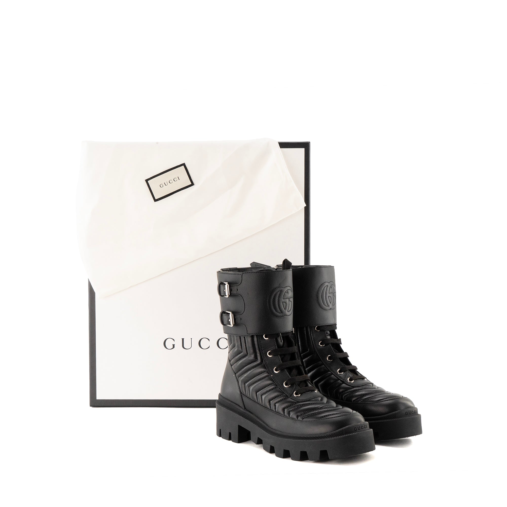 GUCCI - Bottines GG Marmont Gucci en cuir lisse noir (T37,5)