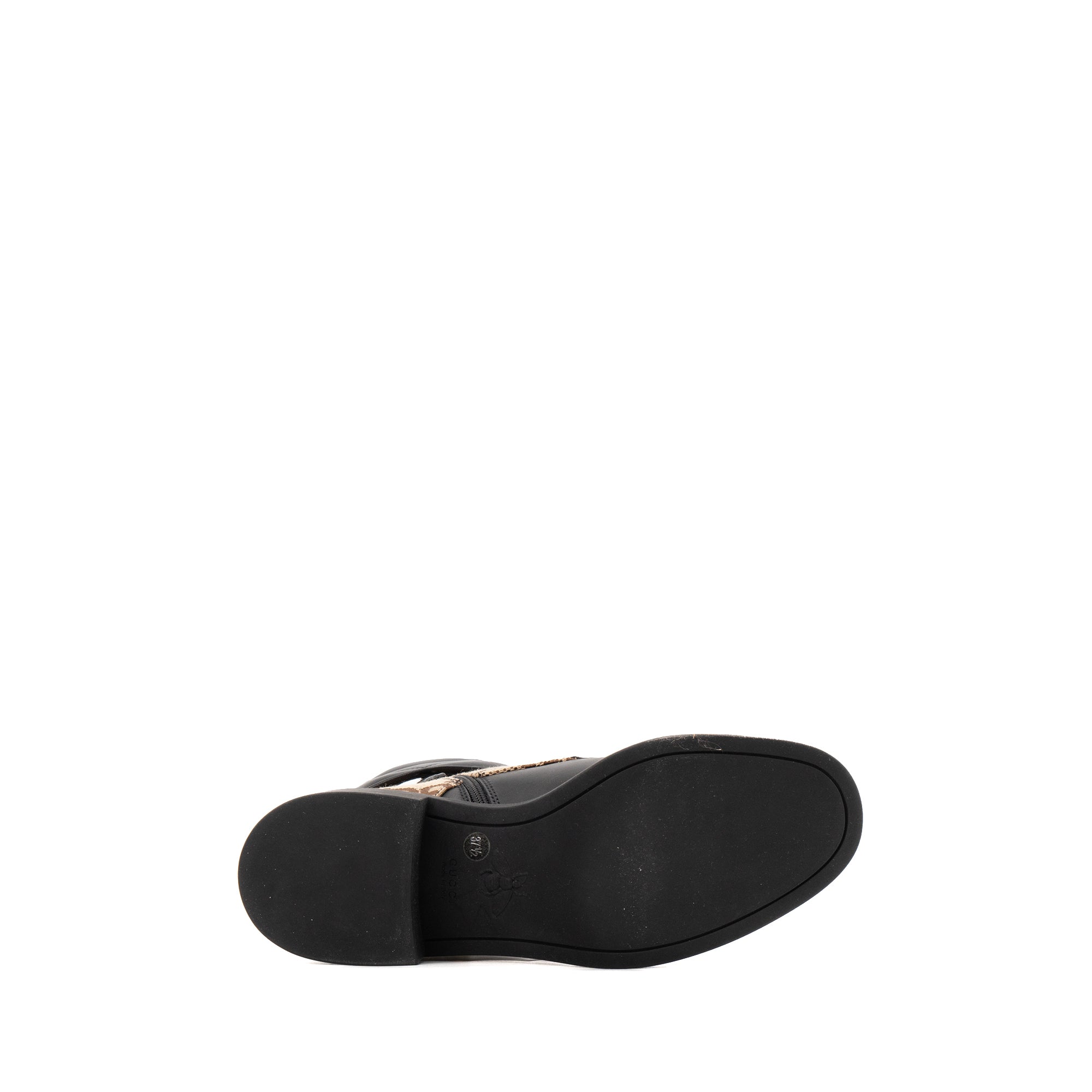 GUCCI - Gucci GG Marmont ankle boots in brown monogram canvas and smooth black leather (Size 37.5)