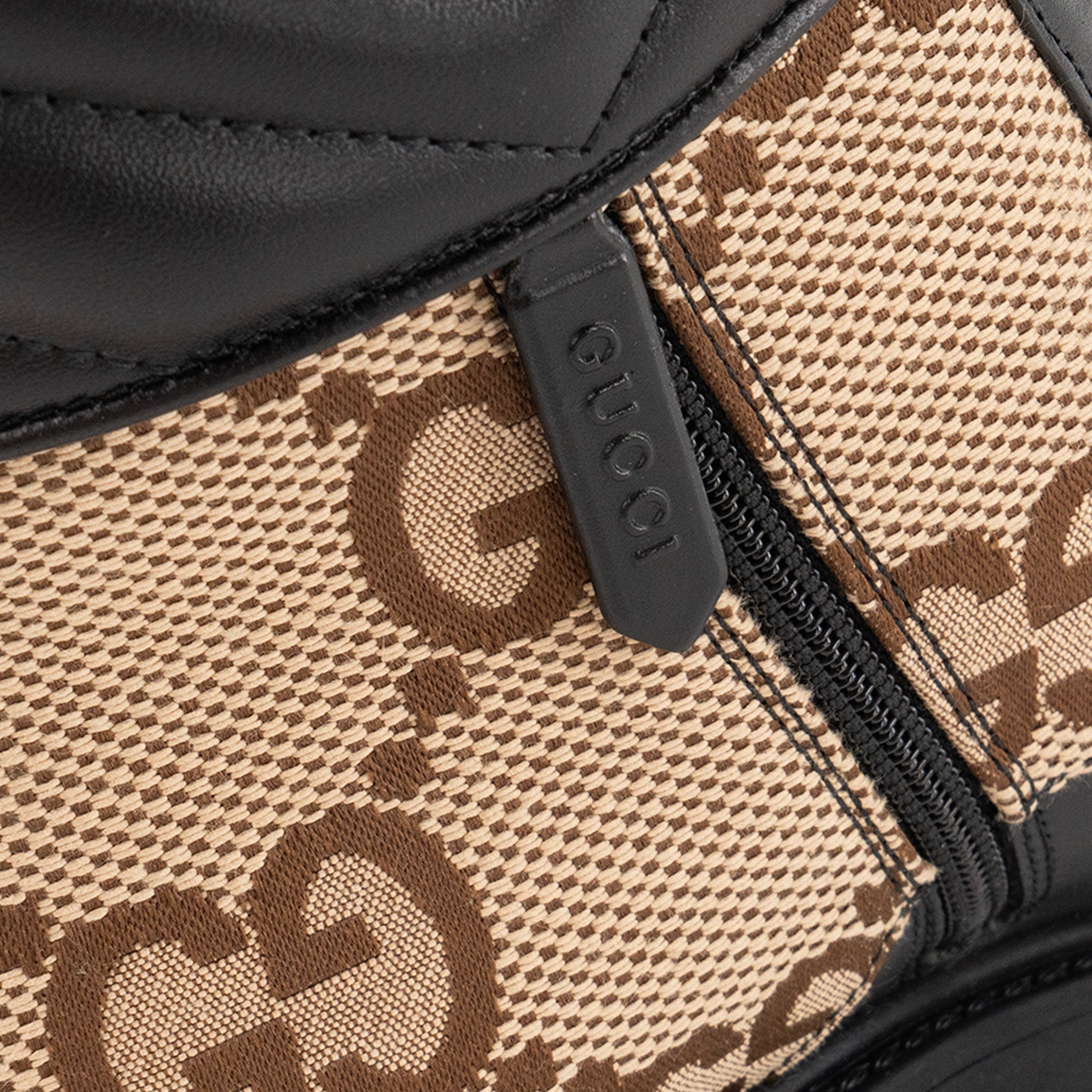 GUCCI - Gucci GG Marmont ankle boots in brown monogram canvas and smooth black leather (Size 37.5)