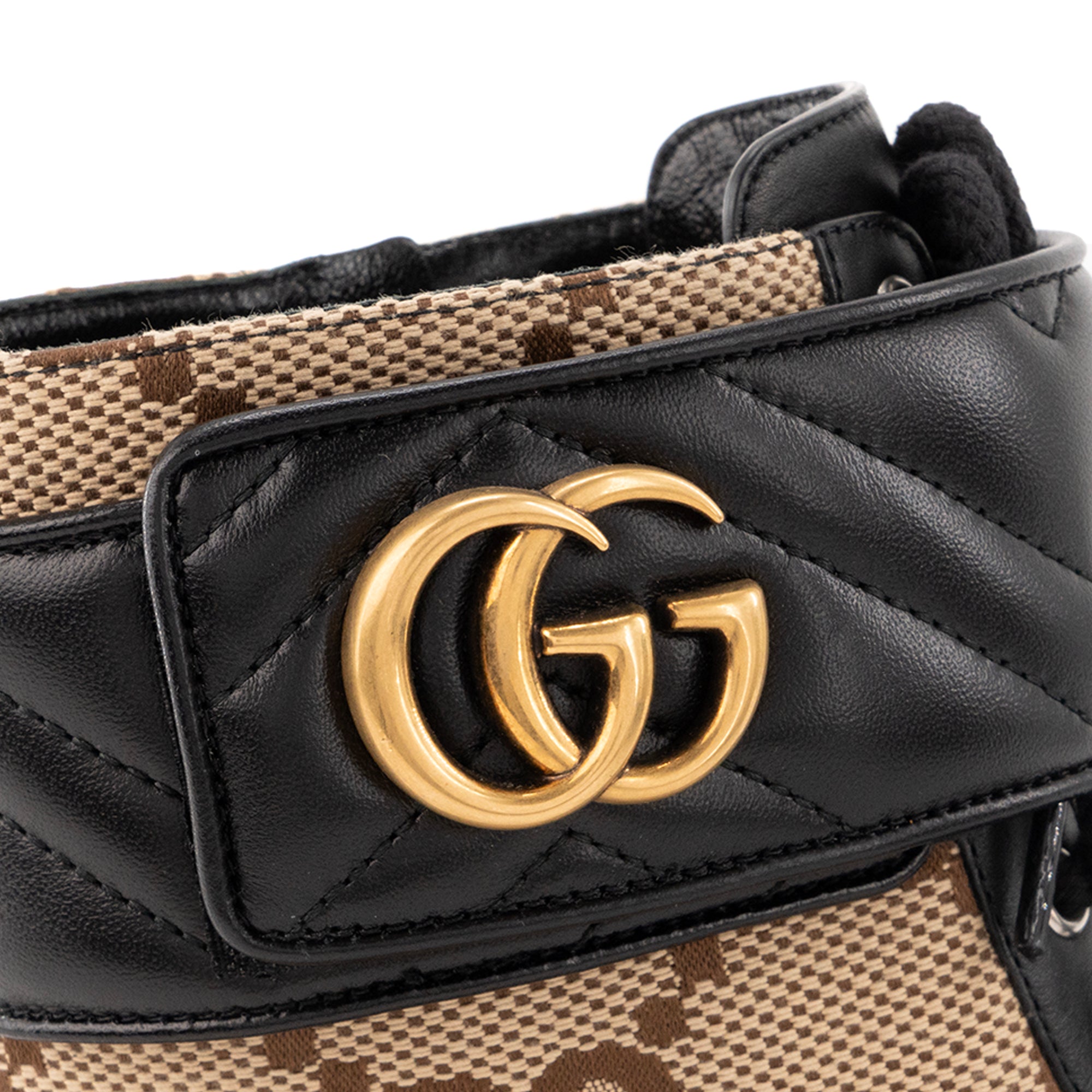 GUCCI - Gucci GG Marmont ankle boots in brown monogram canvas and smooth black leather (Size 37.5)