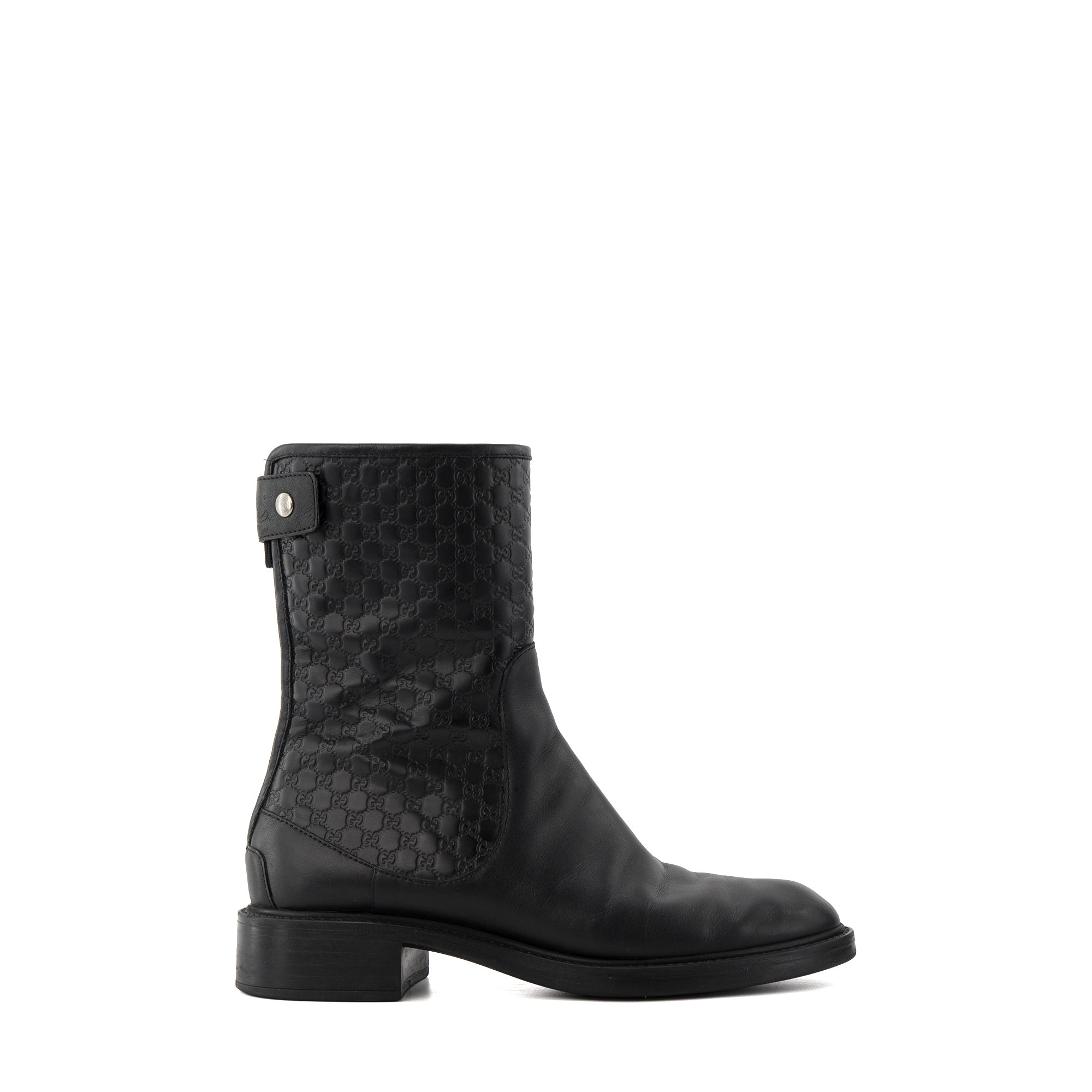 GUCCI - Bottines Gucci en cuir embossé monogrammé noir (T38.5)
