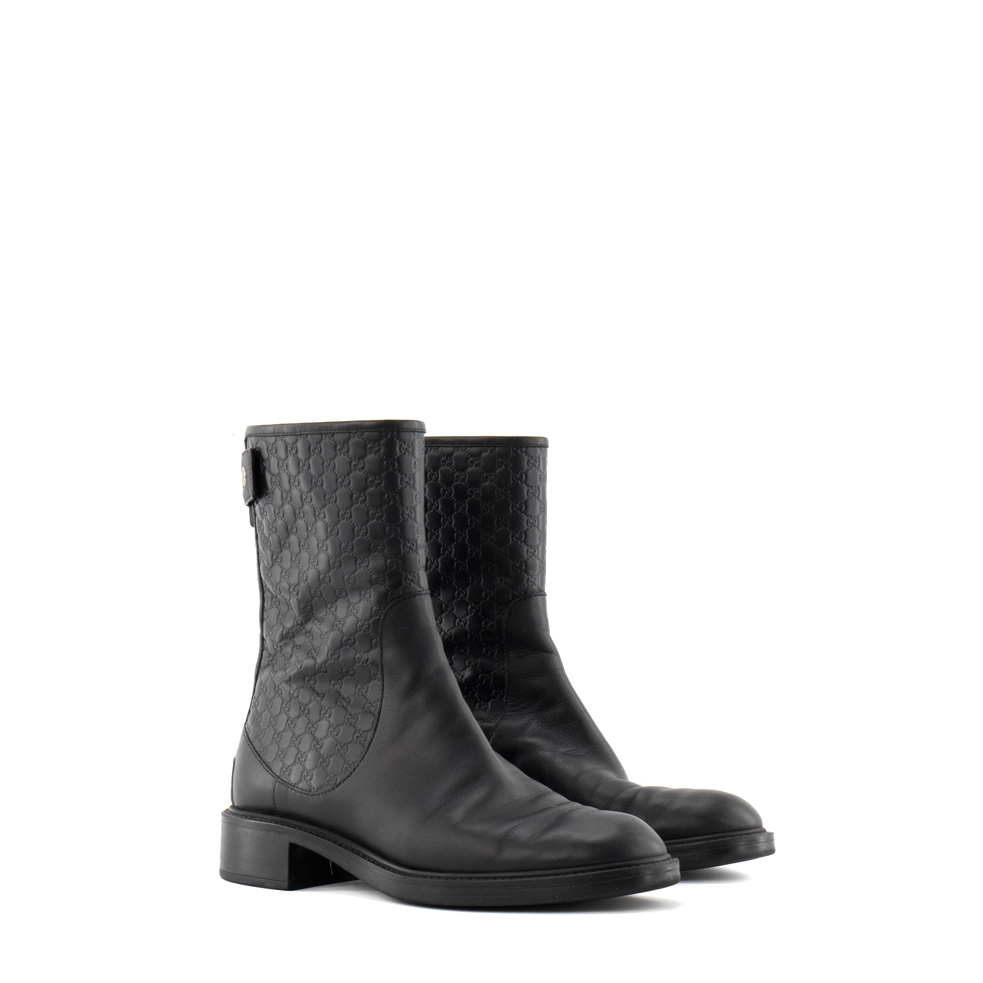 GUCCI - Bottines Gucci en cuir embossé monogrammé noir (T38.5)