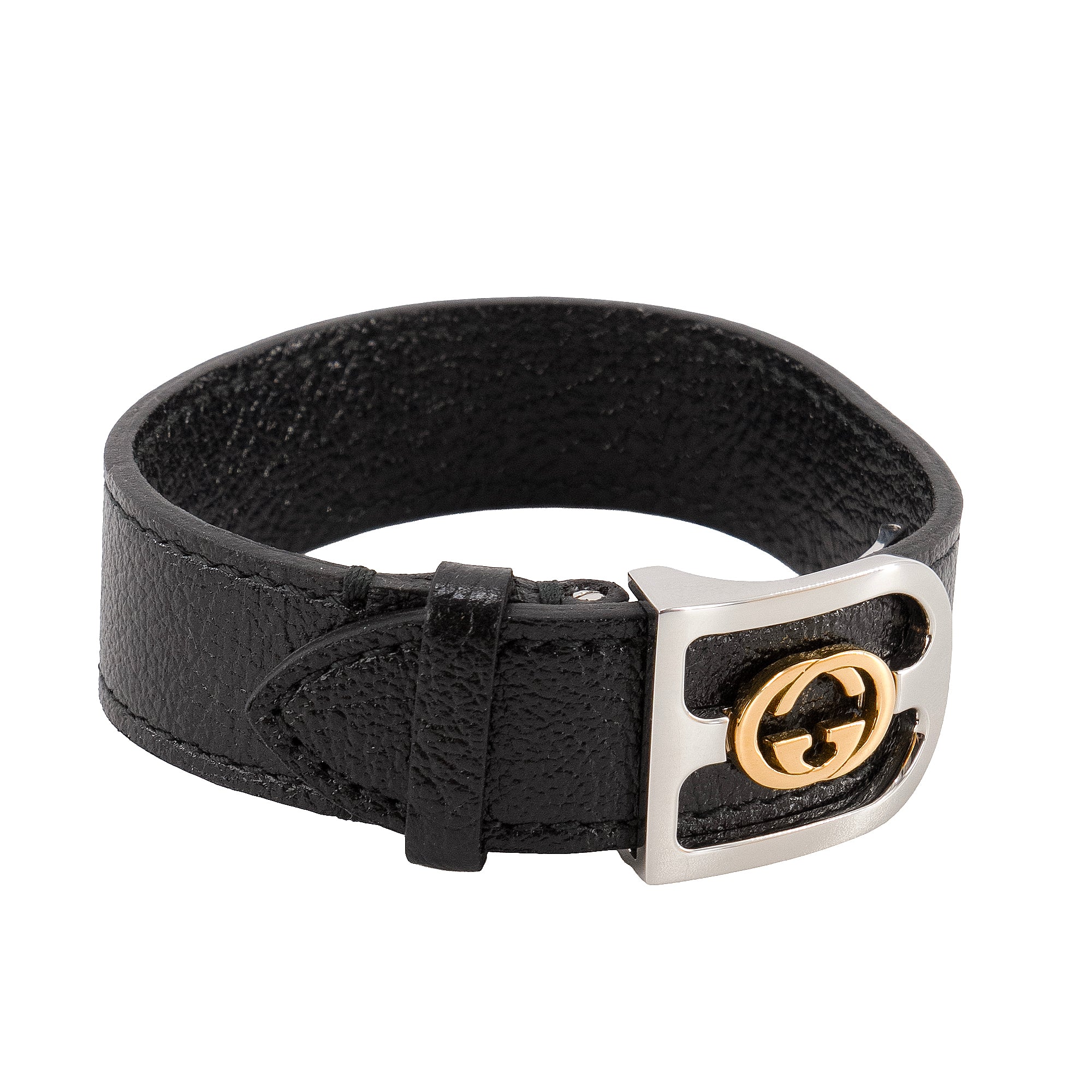 GUCCI - Bracelet Interlocking Gucci en cuir noir (S)