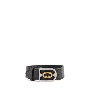 GUCCI - Bracelet Interlocking Gucci en cuir noir (S)