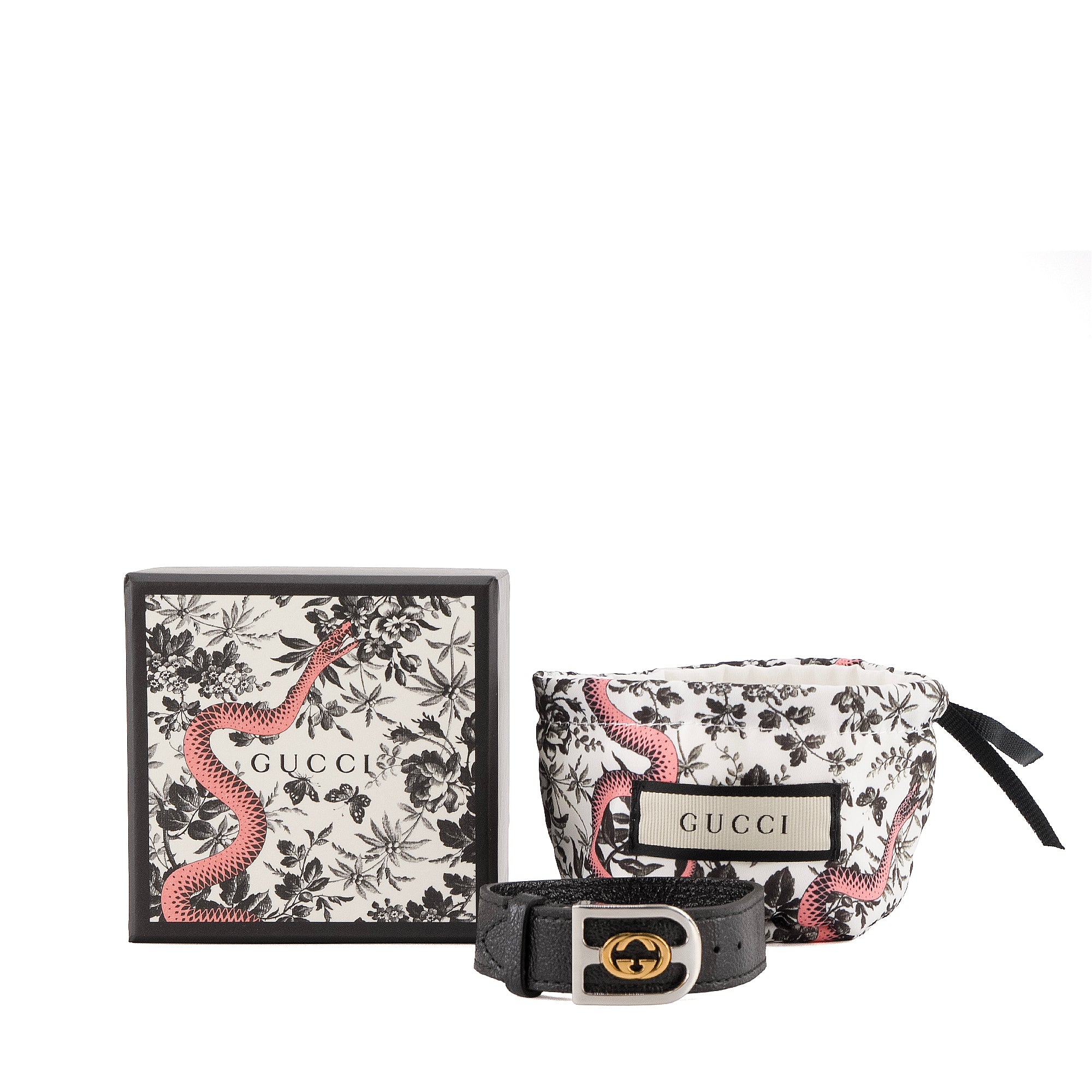 GUCCI - Bracelet Interlocking Gucci en cuir noir (S)