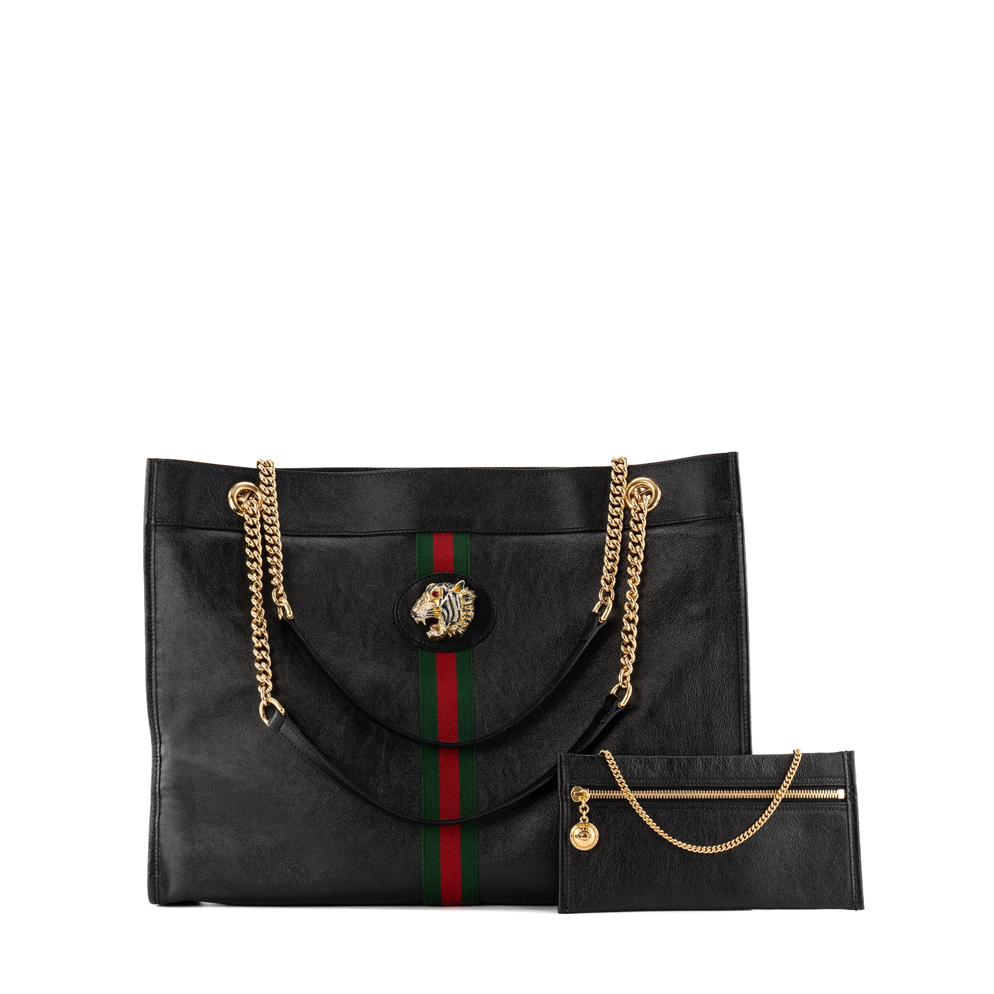 GUCCI - Sac cabas Rajah Gucci en cuir froissé noir