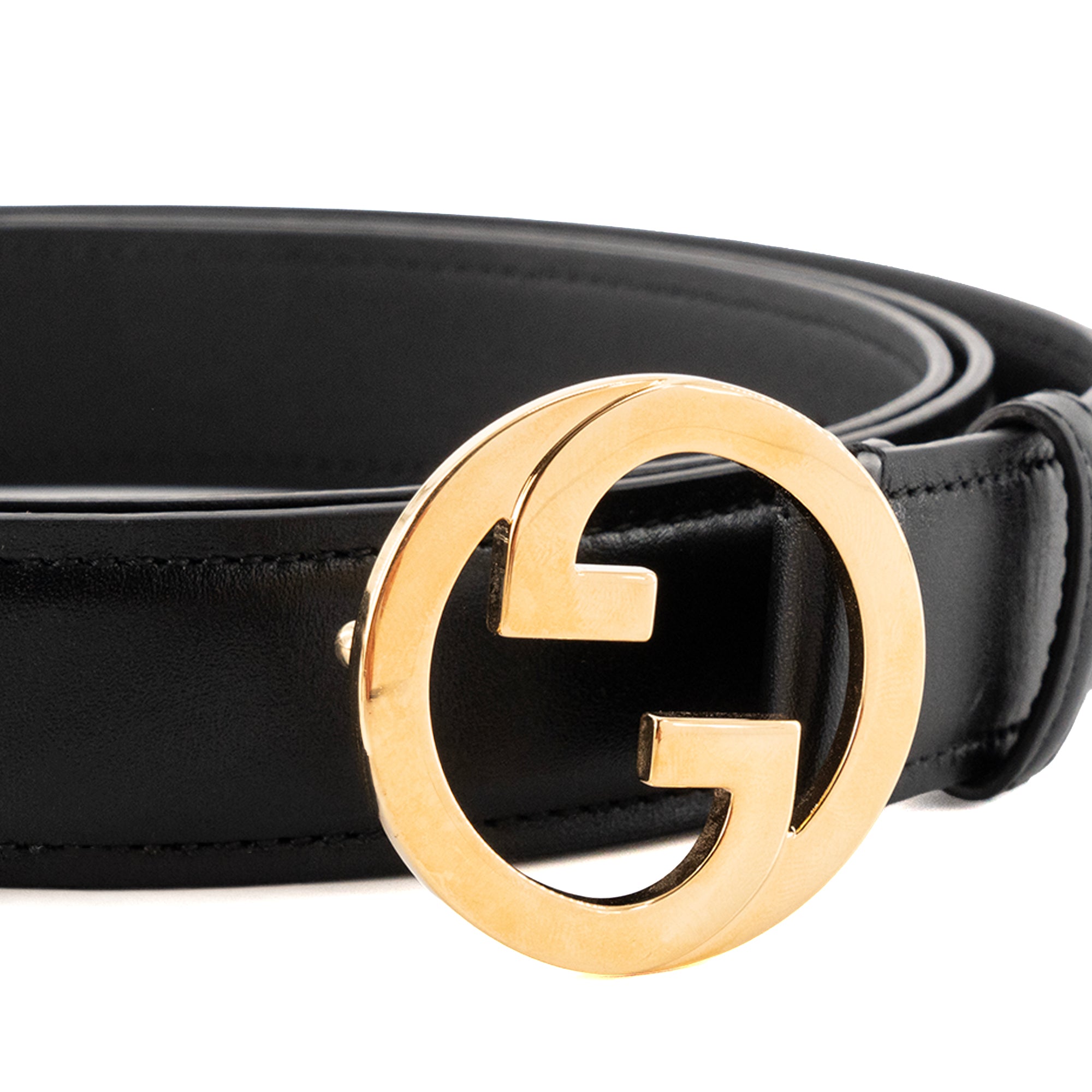 GUCCI - Ceinture Boucle GG enlacés Gucci en cuir lisse noir (T120)