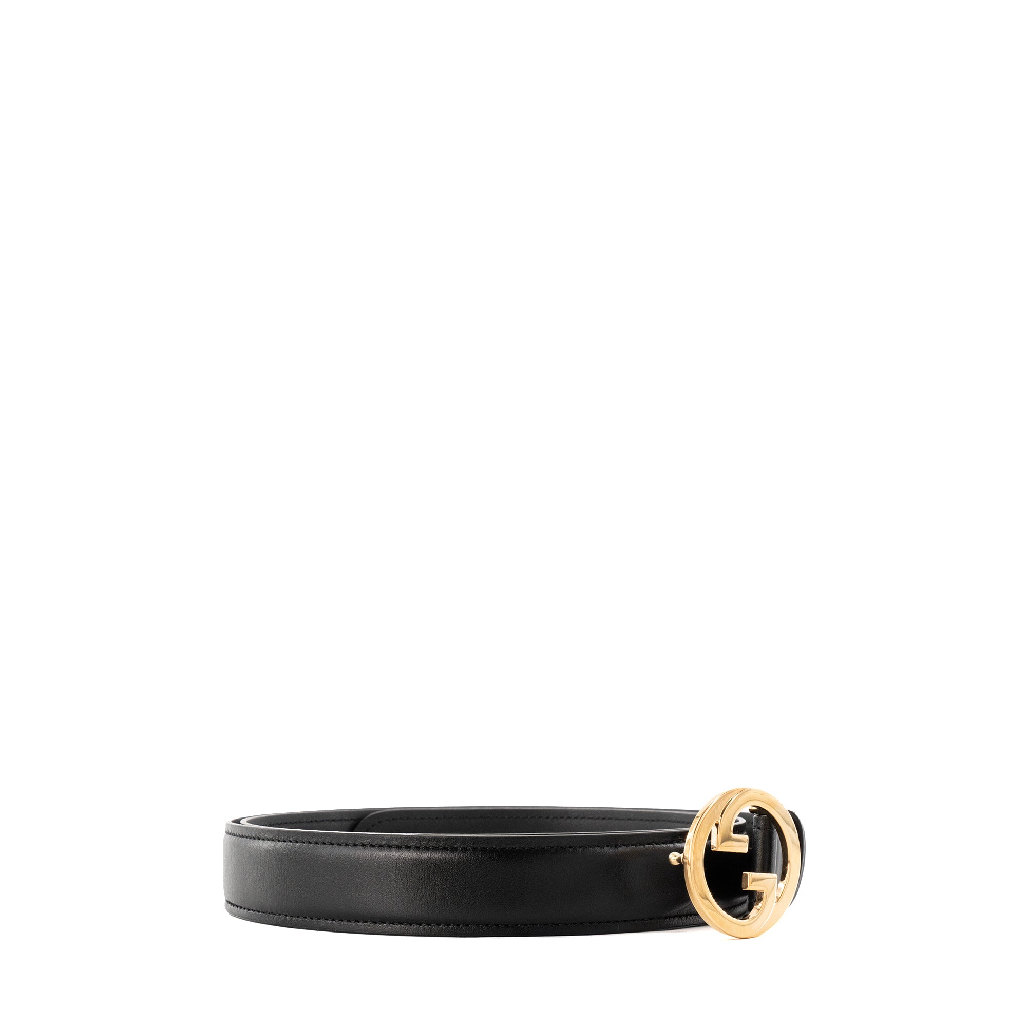 GUCCI - Ceinture Boucle GG enlacés Gucci en cuir lisse noir (T120)