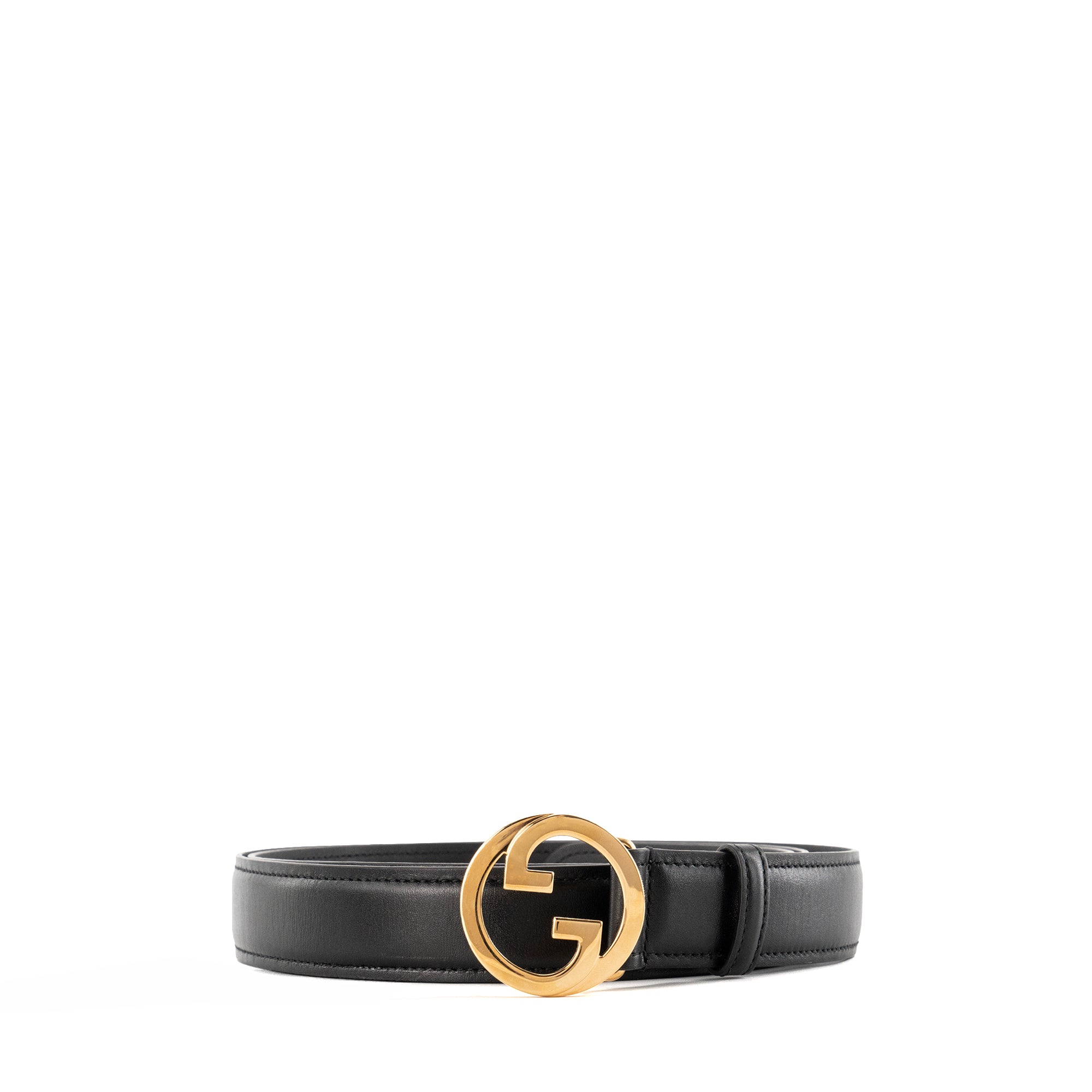 GUCCI - Ceinture Boucle GG enlacés Gucci en cuir lisse noir (T120)