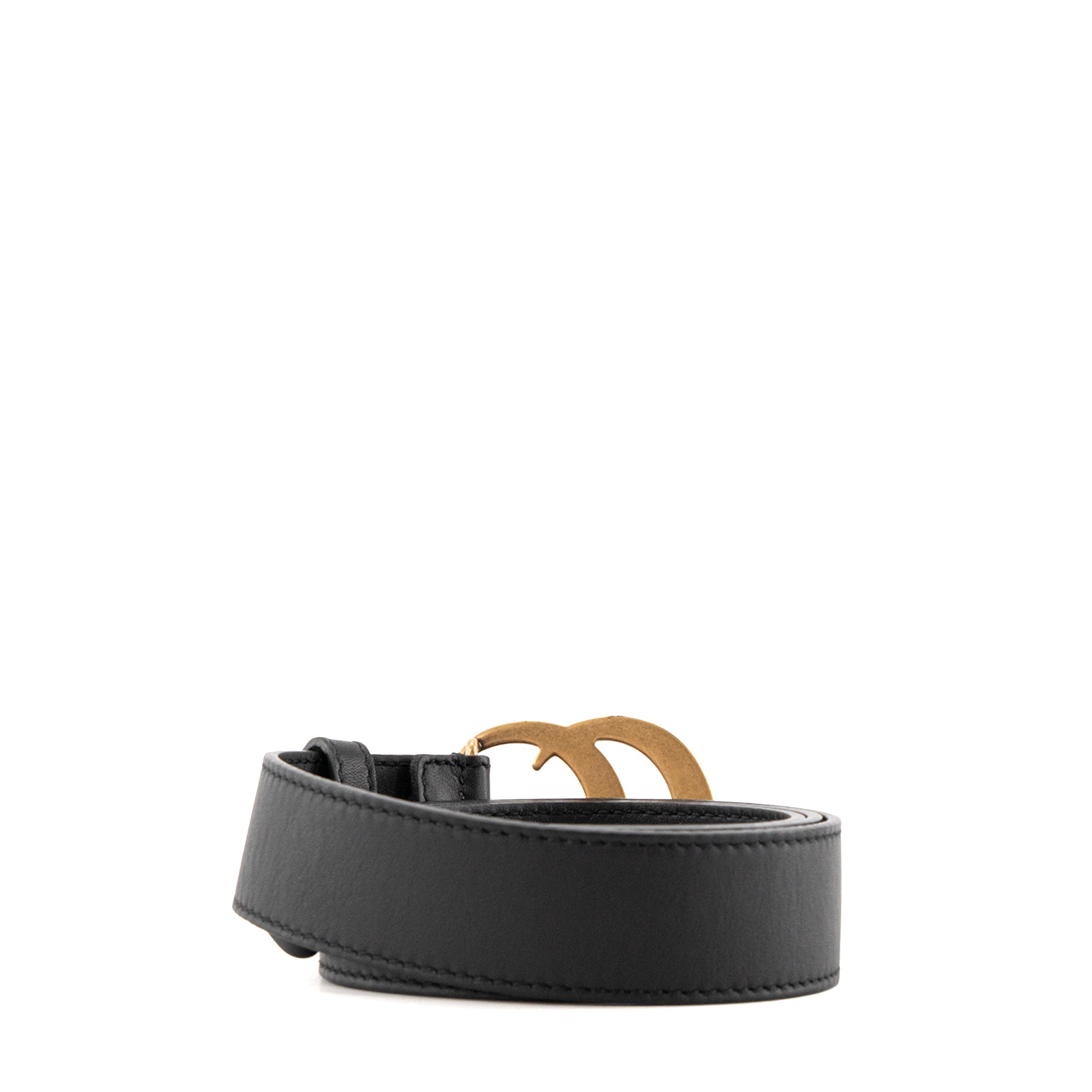 GUCCI - Ceinture GG Buckle Marmont Gucci en cuir lisse noir (T80)