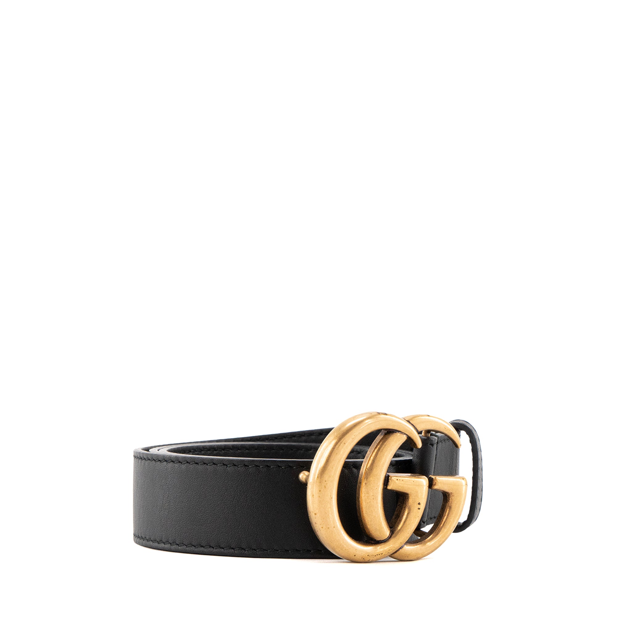 GUCCI - Ceinture GG Buckle Marmont Gucci en cuir lisse noir (T80)