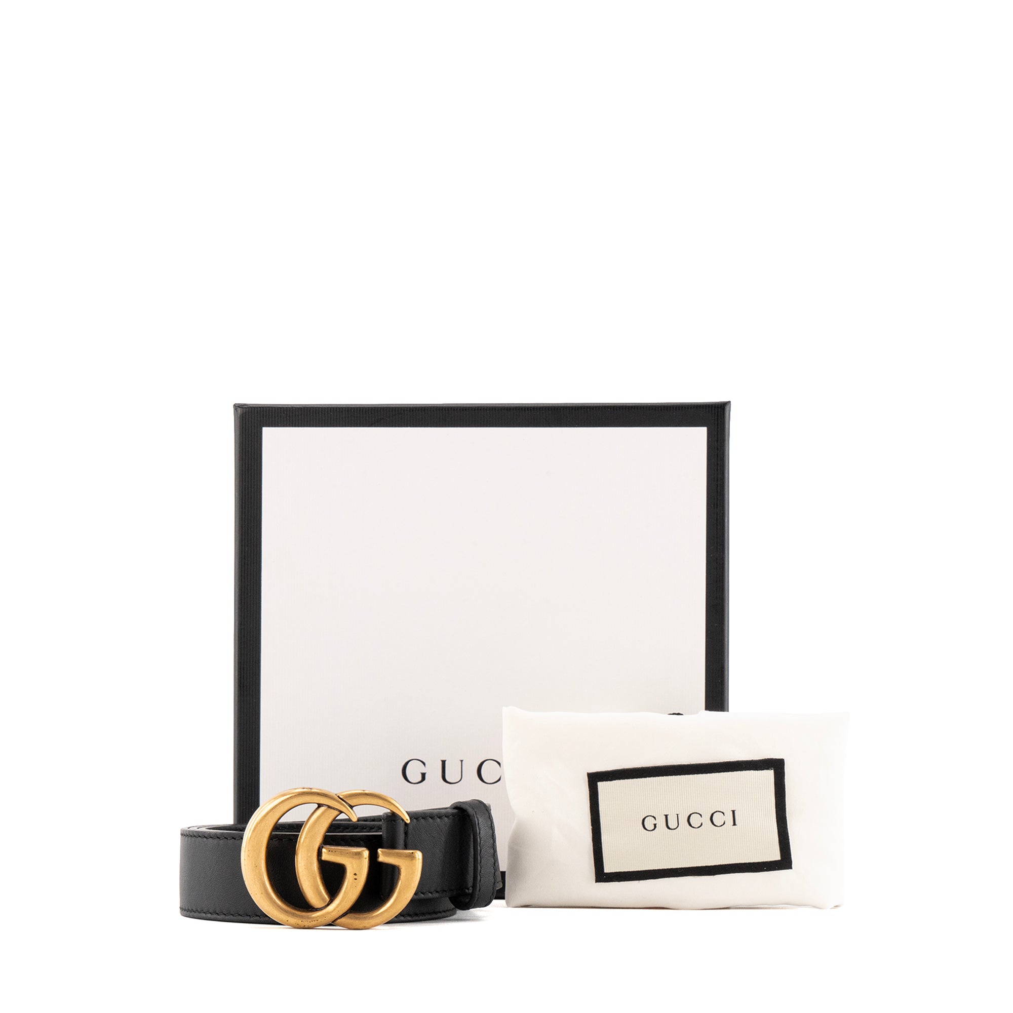 GUCCI - Ceinture GG Buckle Marmont Gucci en cuir lisse noir (T80)