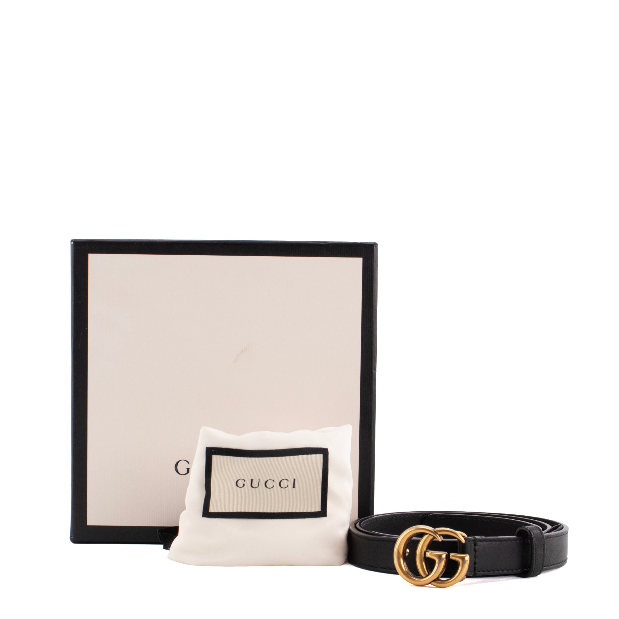 GUCCI - Ceinture fine GG Marmont Gucci en cuir noir (T80)