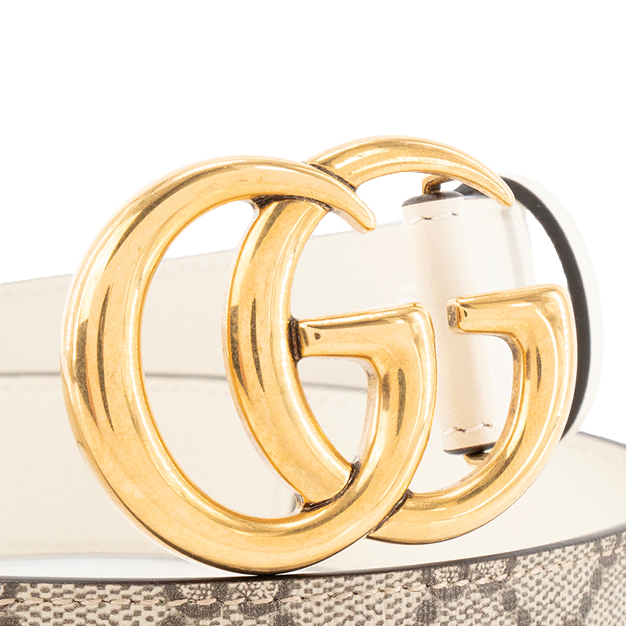 GUCCI - Ceinture GG Buckle Marmont Gucci en cuir lisse écru (T80)