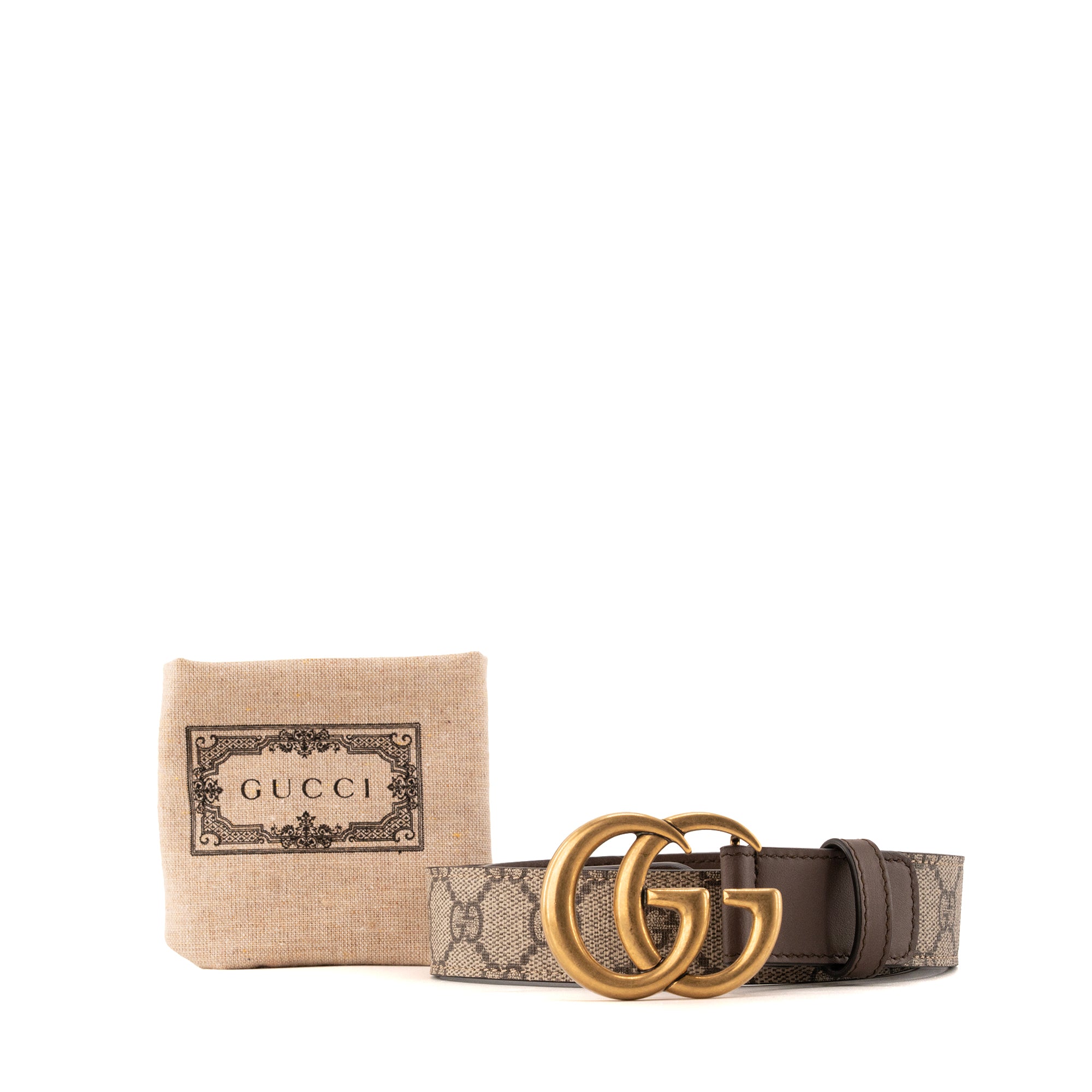 GUCCI - Ceinture GG Buckle Marmont Gucci en cuir lisse marron (T75)