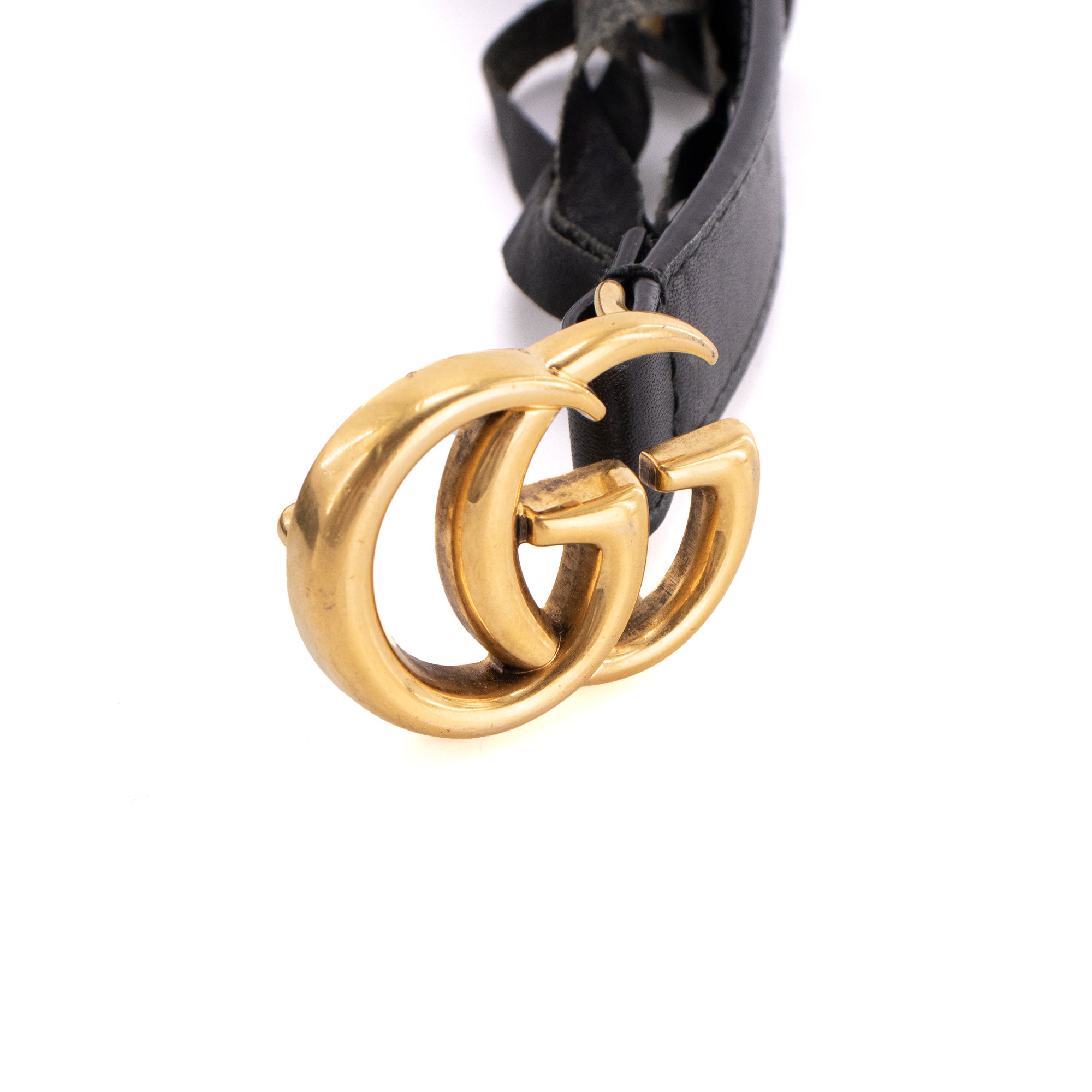 GUCCI - Ceinture GG Marmont fine Gucci en cuir noir (T70)