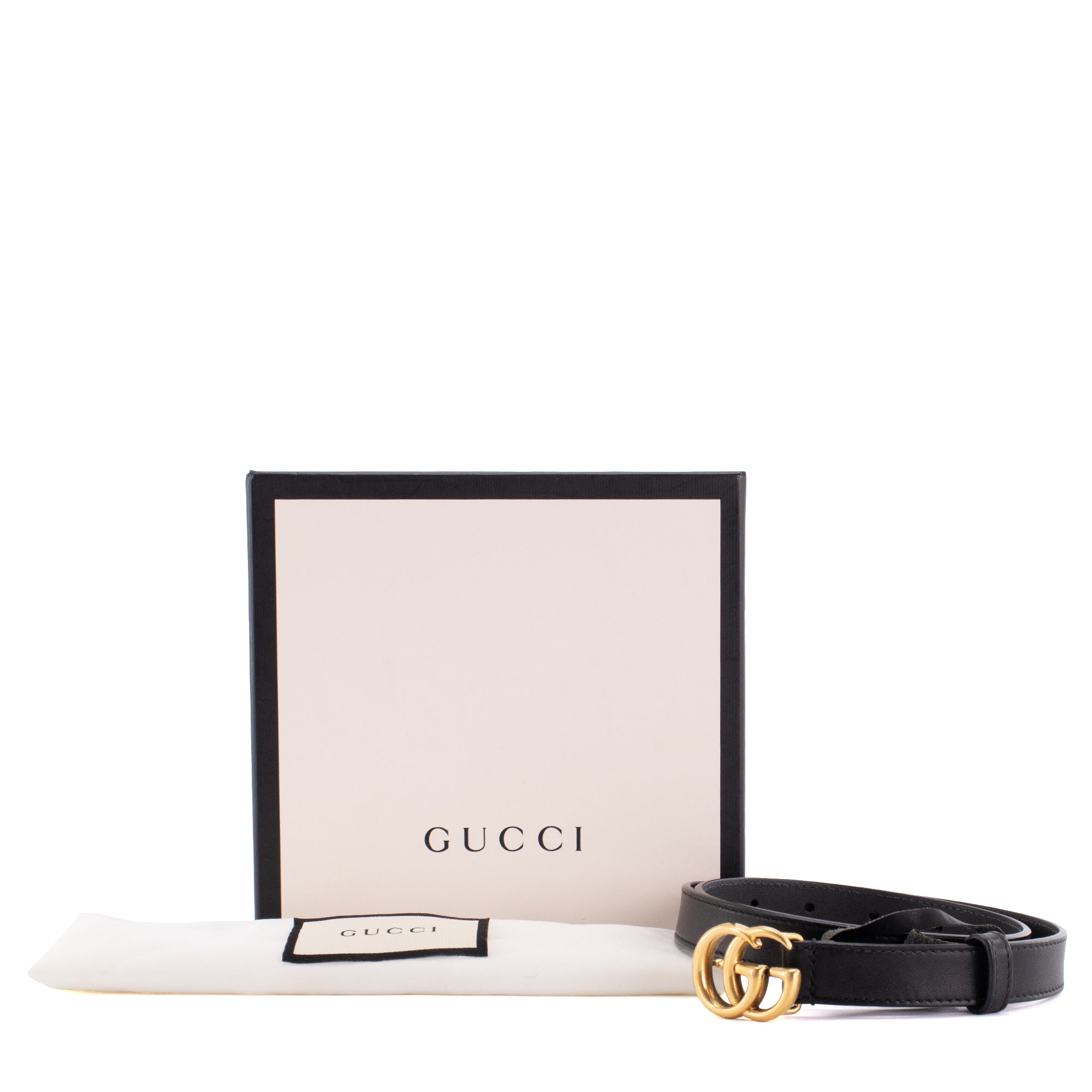 GUCCI - Ceinture GG Marmont fine Gucci en cuir noir (T70)