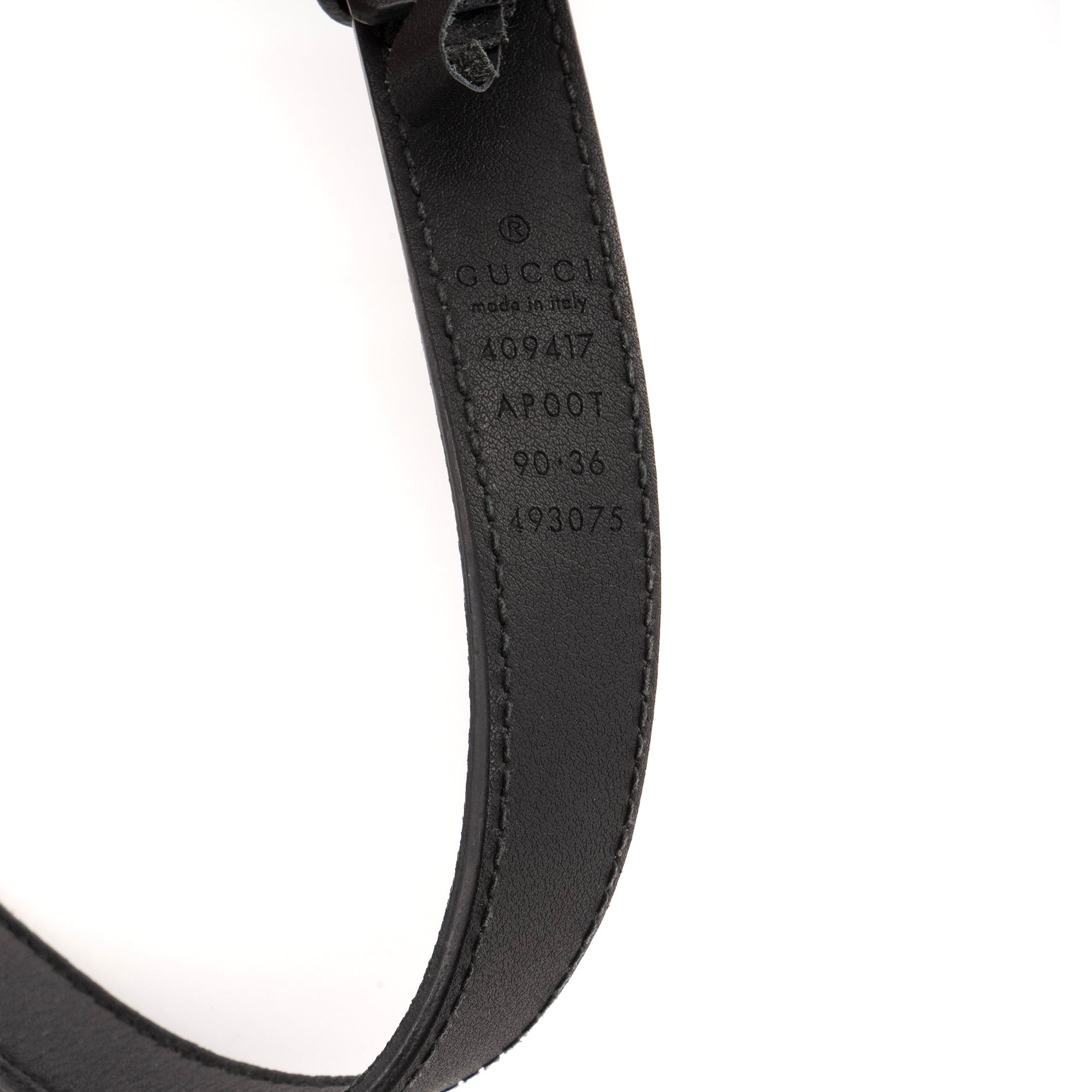 GUCCI - Ceinture GG Marmont fine Gucci en cuir noir (T90)