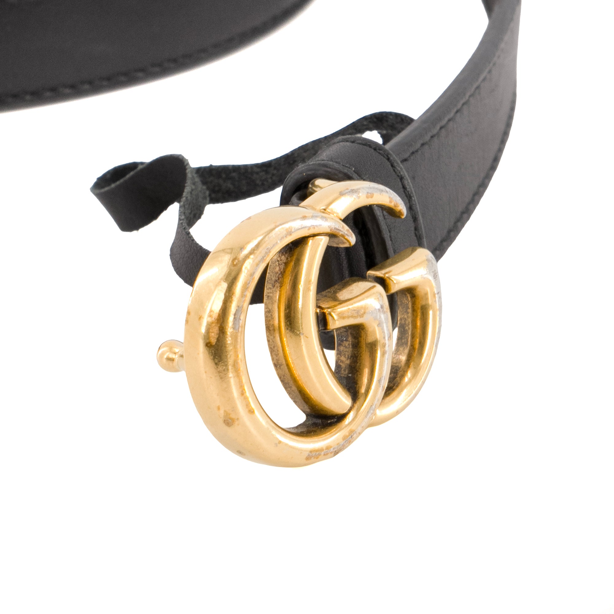 GUCCI - Ceinture GG Marmont fine Gucci en cuir noir (T90)