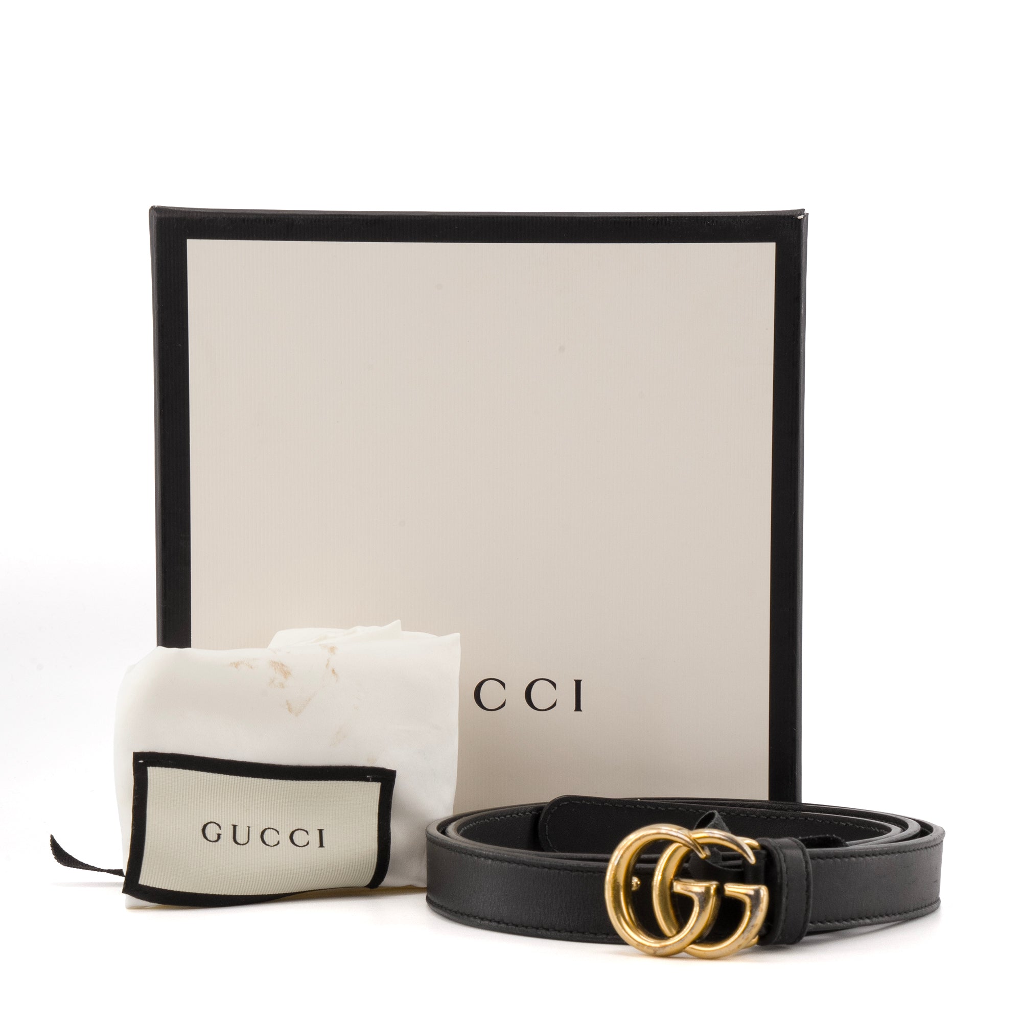 GUCCI - Ceinture GG Marmont fine Gucci en cuir noir (T90)