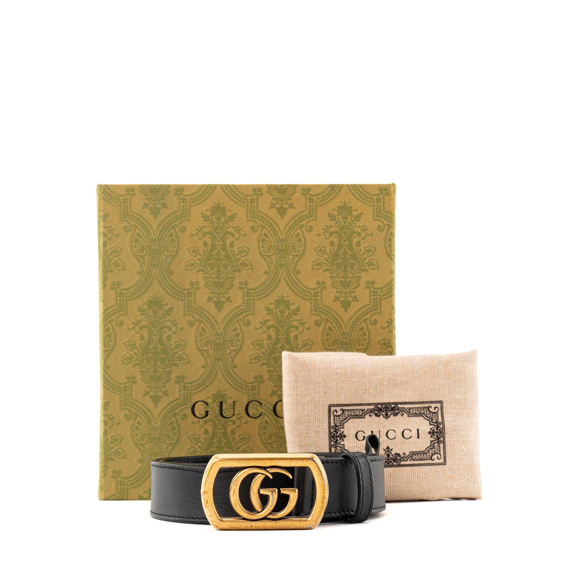 GUCCI - Ceinture GG Marmont Gucci en cuir lisse noir (T80)
